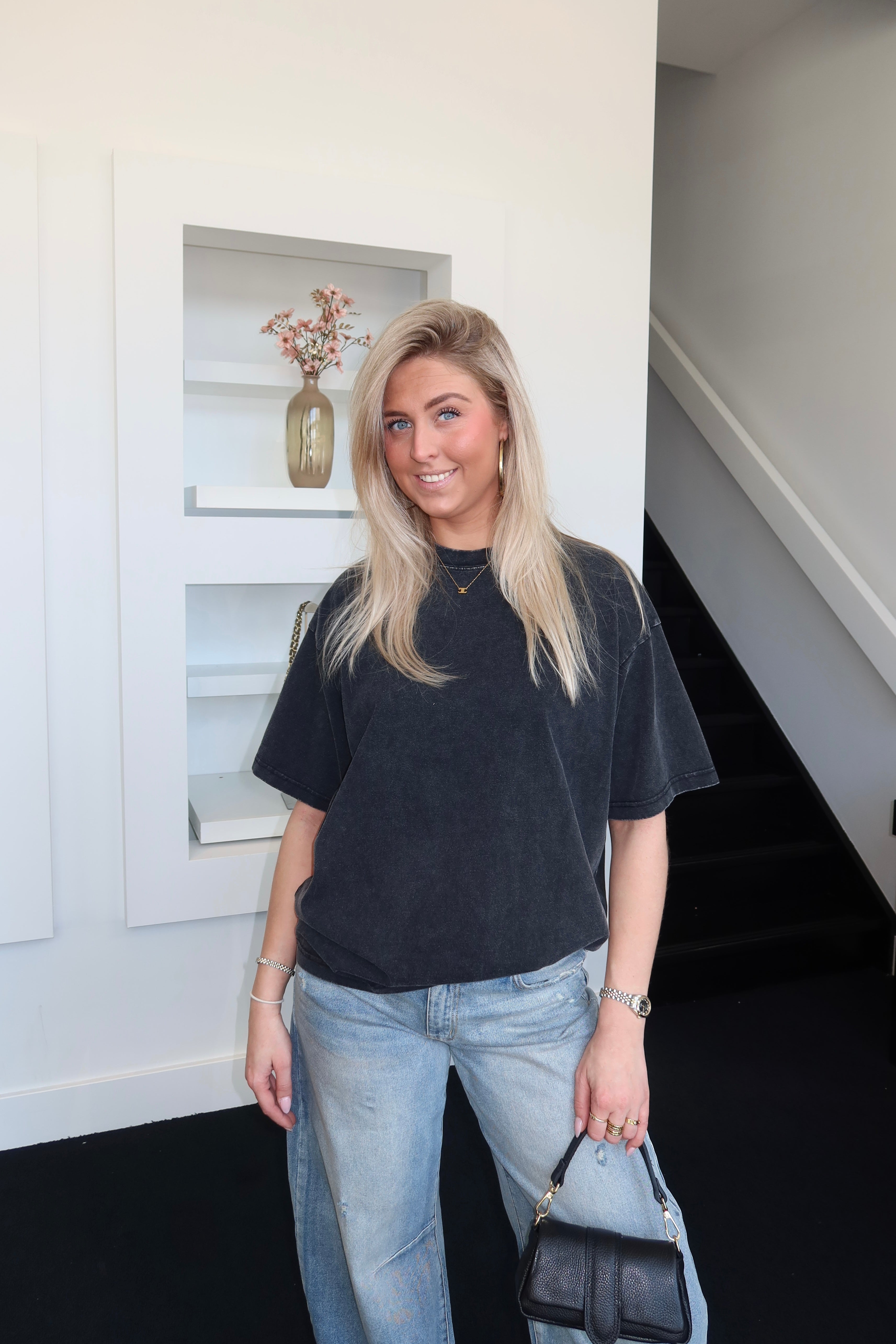 Oversized Basic T-Shirt Washed Dark Grey 8808