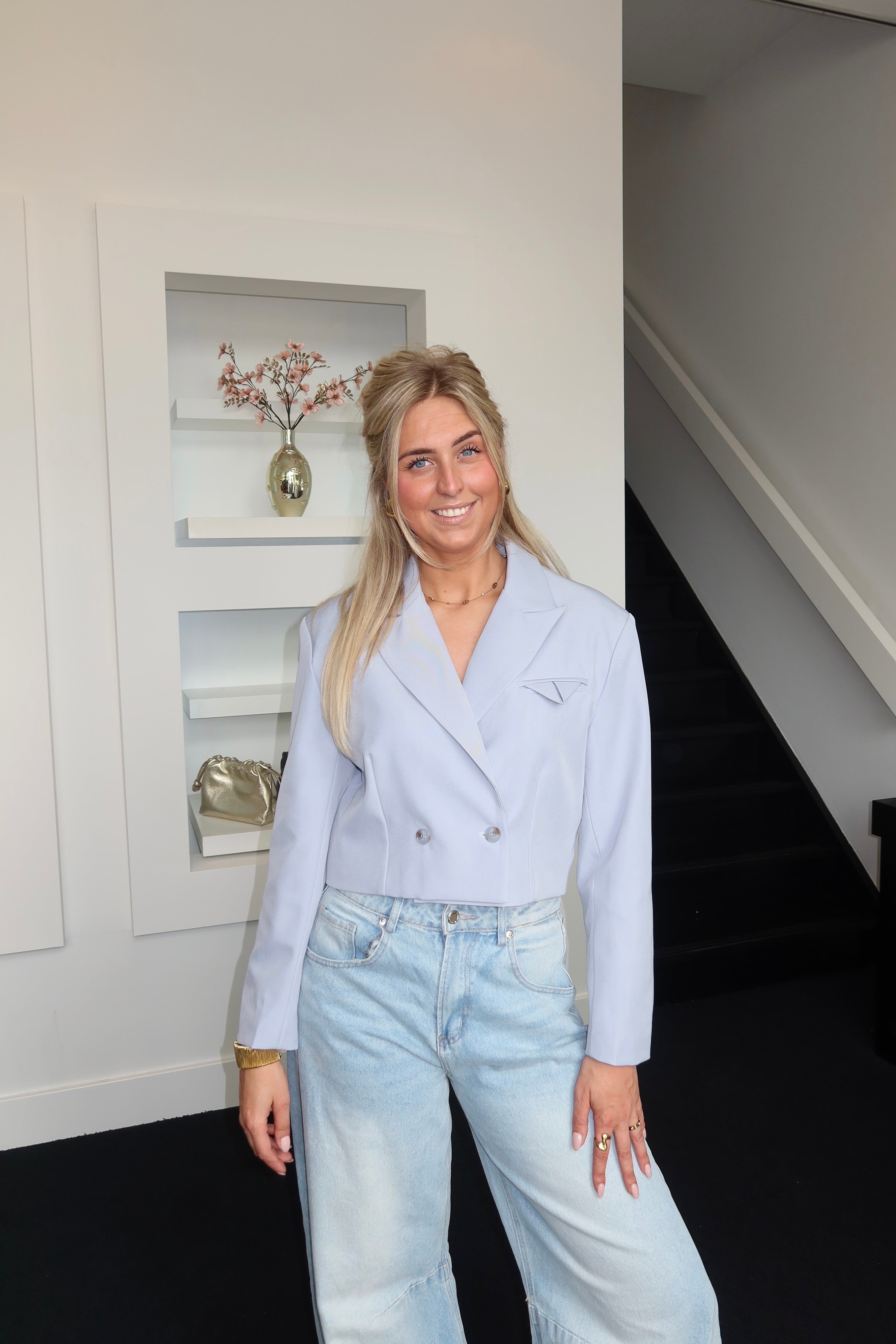 Soft Blue Cropped Blazer