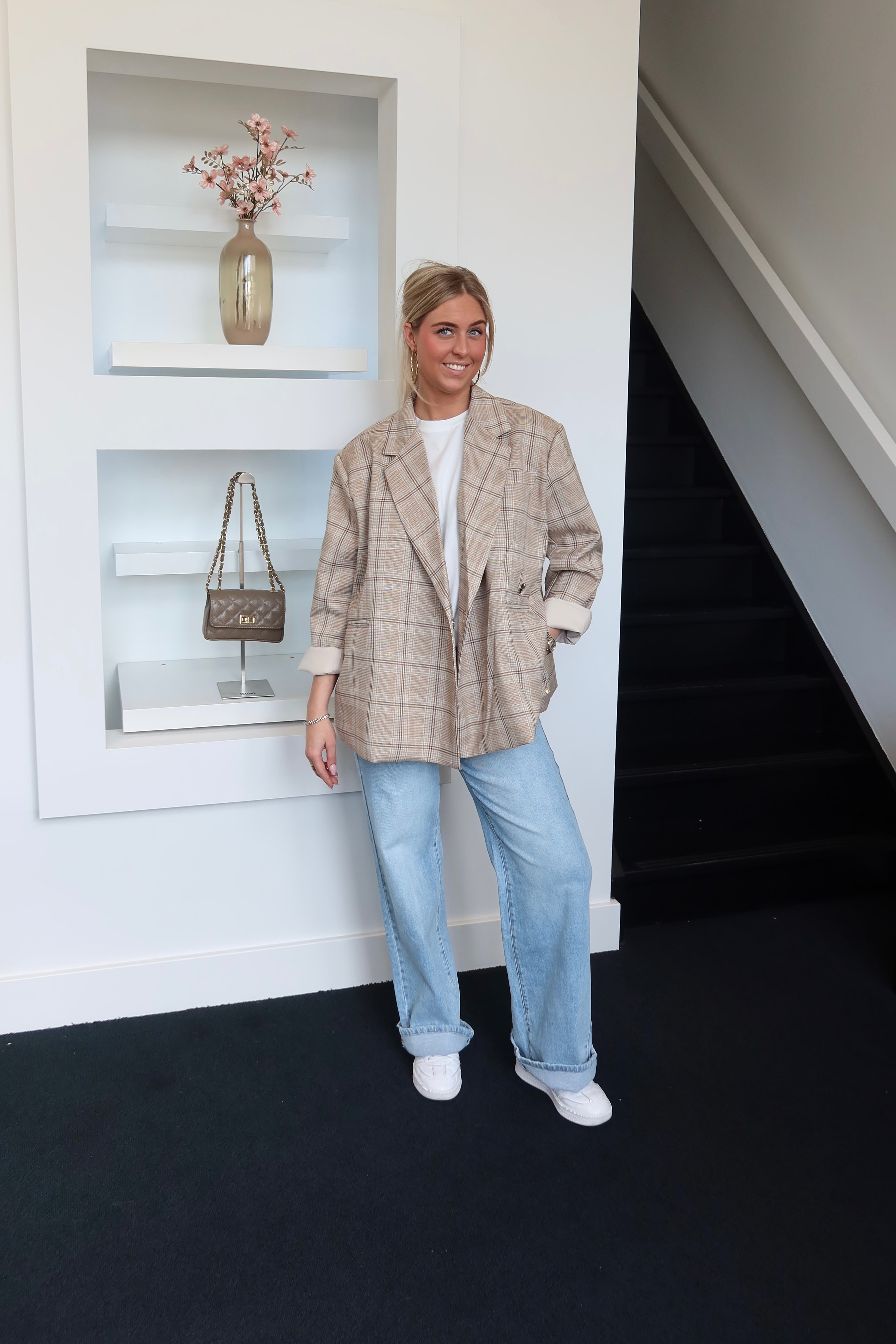 Lola Oversized Boxy Blazer Khaki Plaid