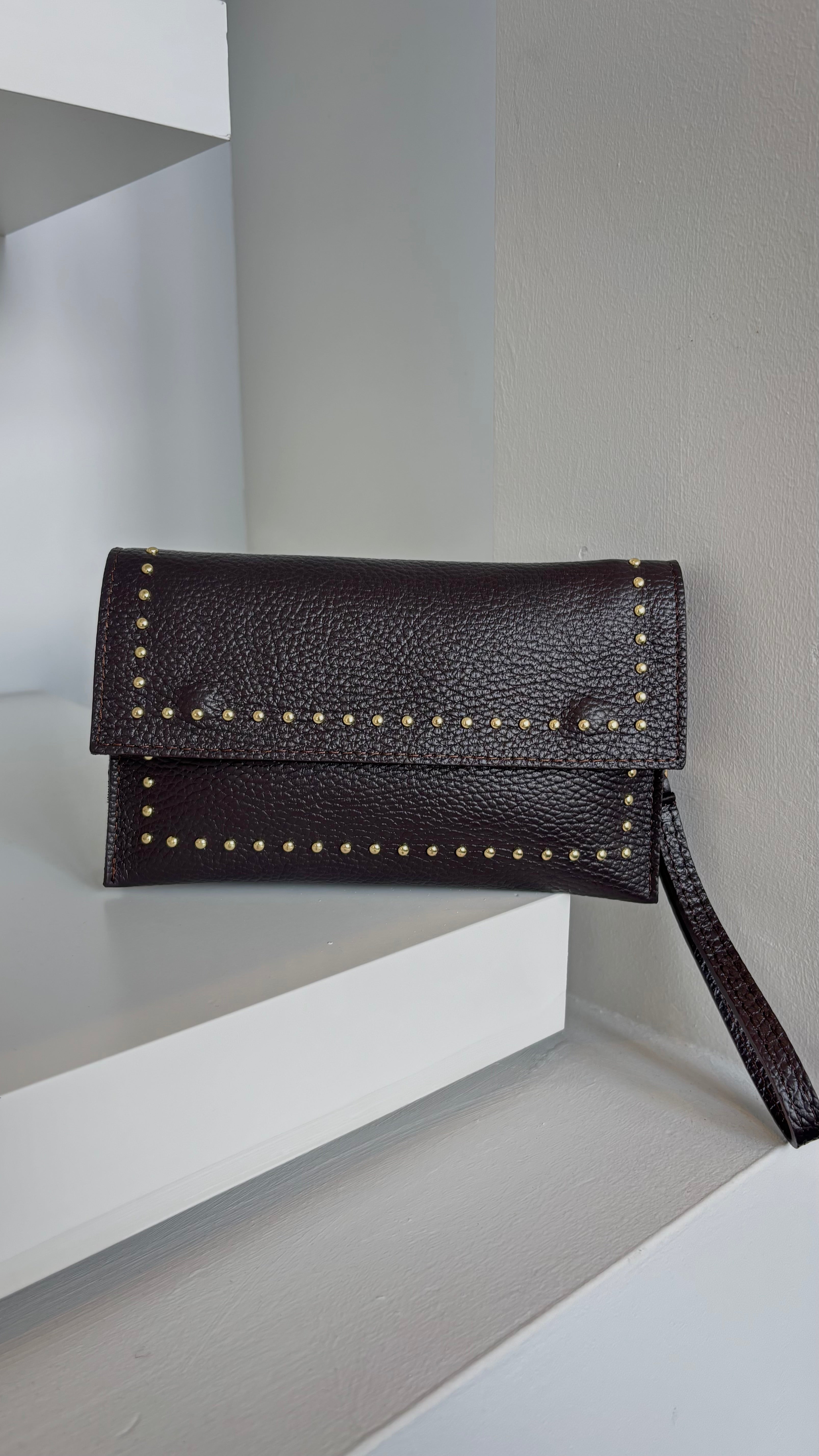 Studded Clutch Brown