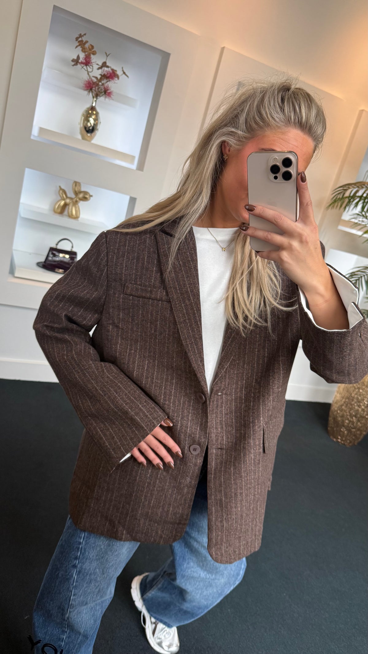 Ultra Oversized Striped Blazer Brown 11765