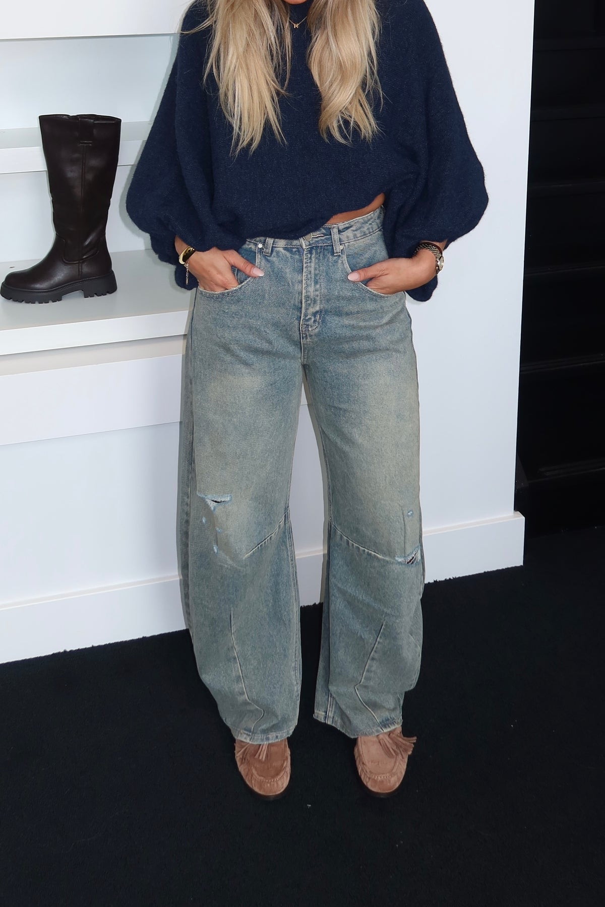 SeeSee Baggy Balloon Jeans Washed Denim 5230