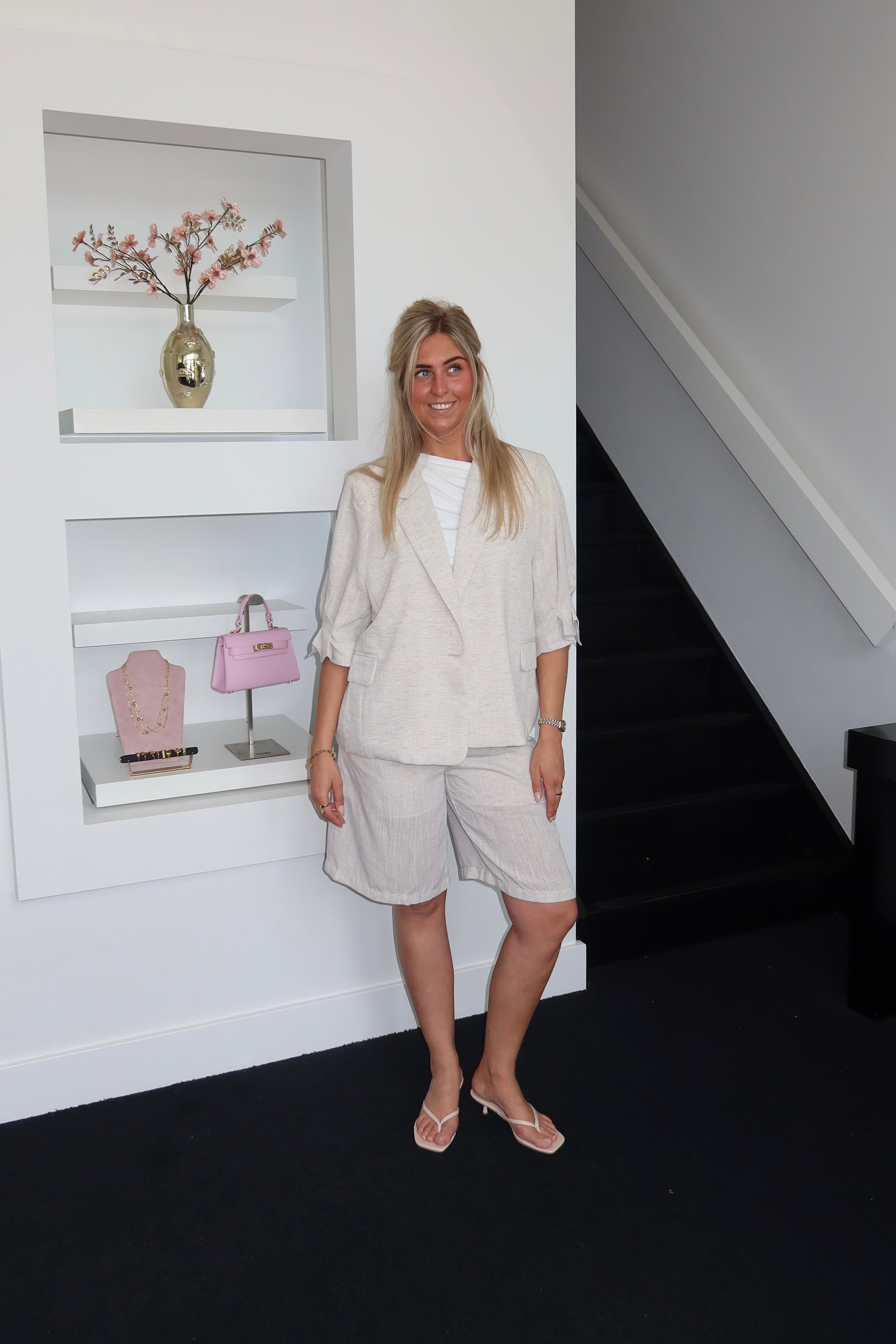 Linnen Blazer Beige 26014