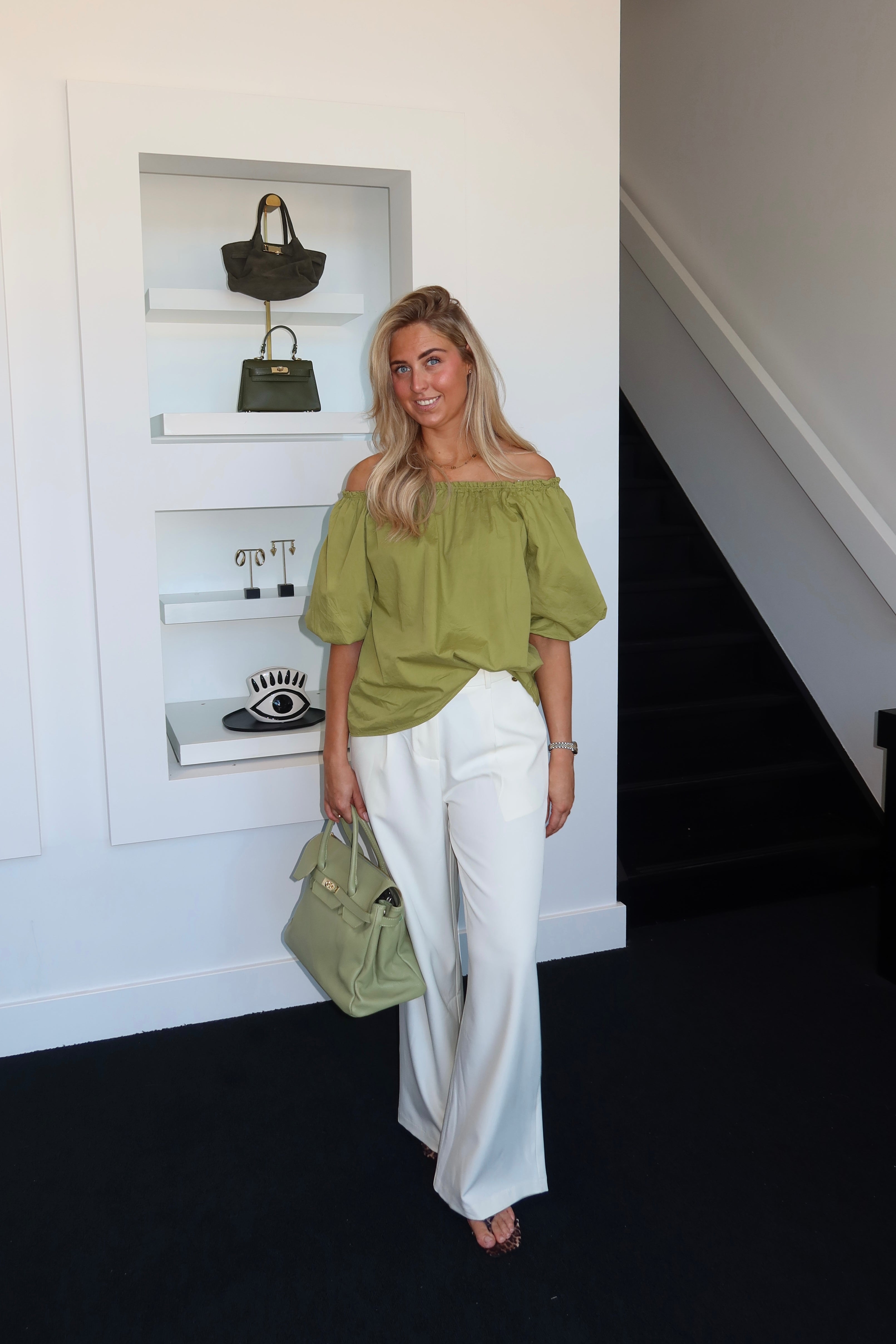Off Shoulder Top Green