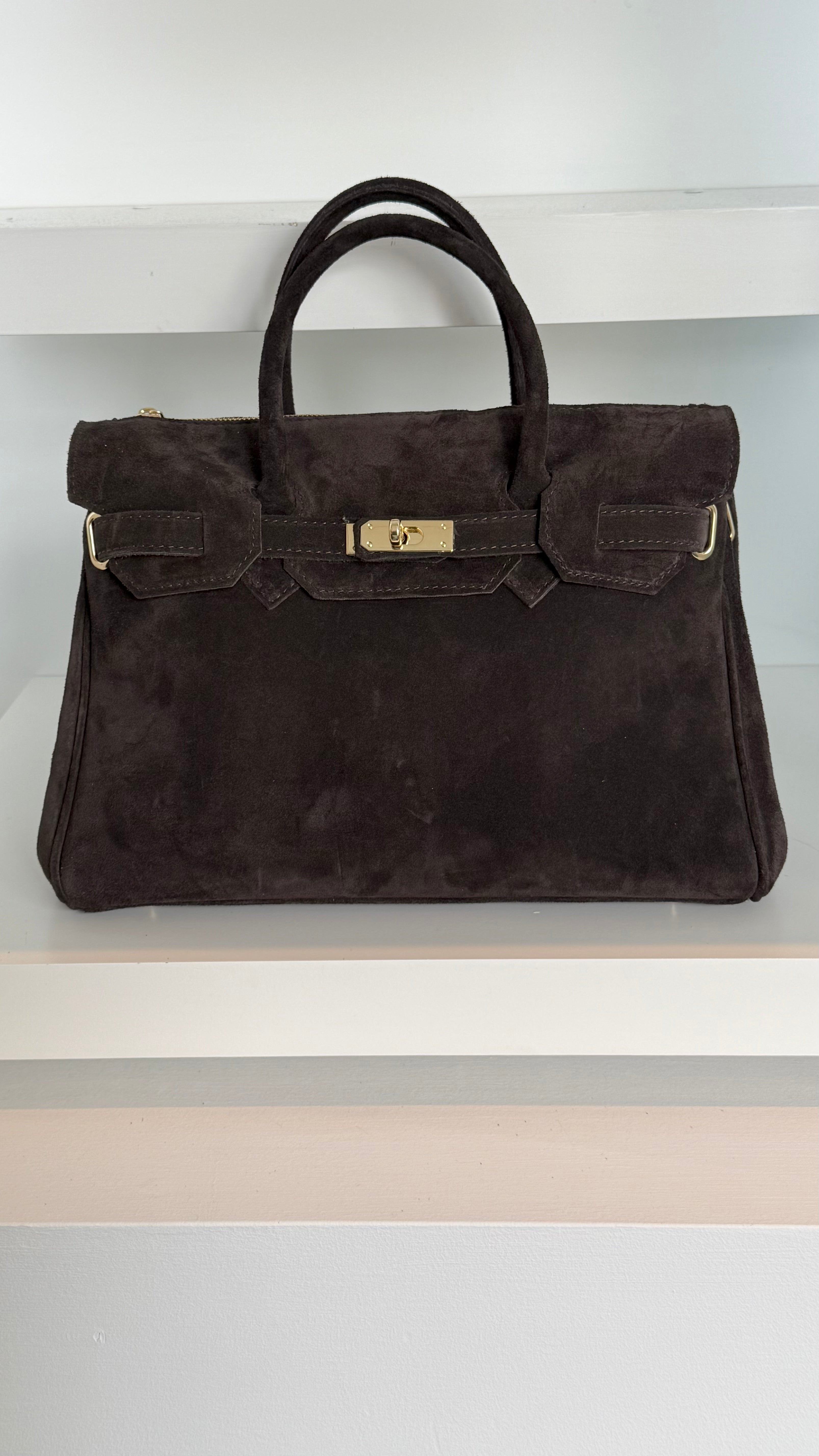 Large Lumi Leather Bag Suede Dark Brown