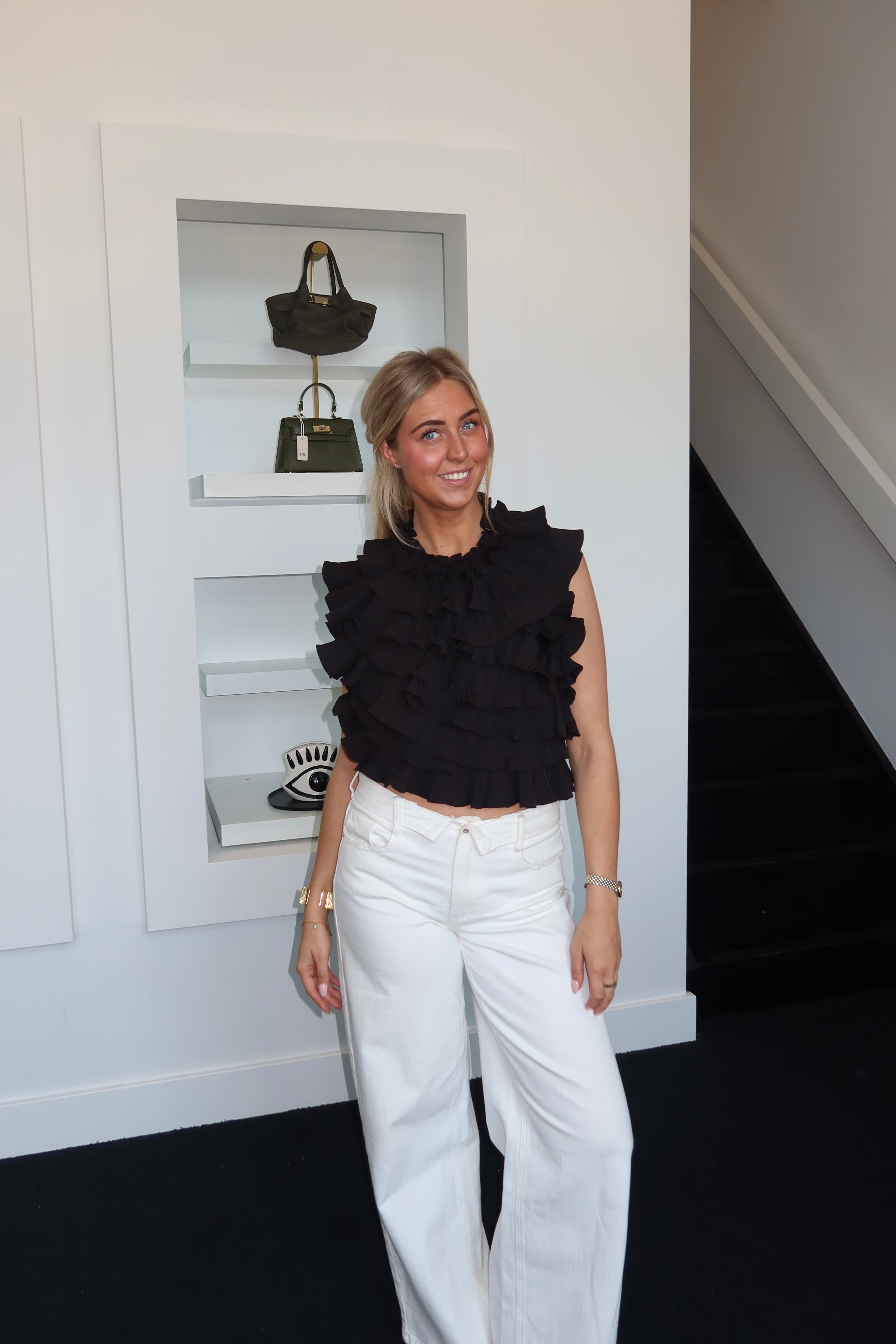 Backless Ruffle Top Black