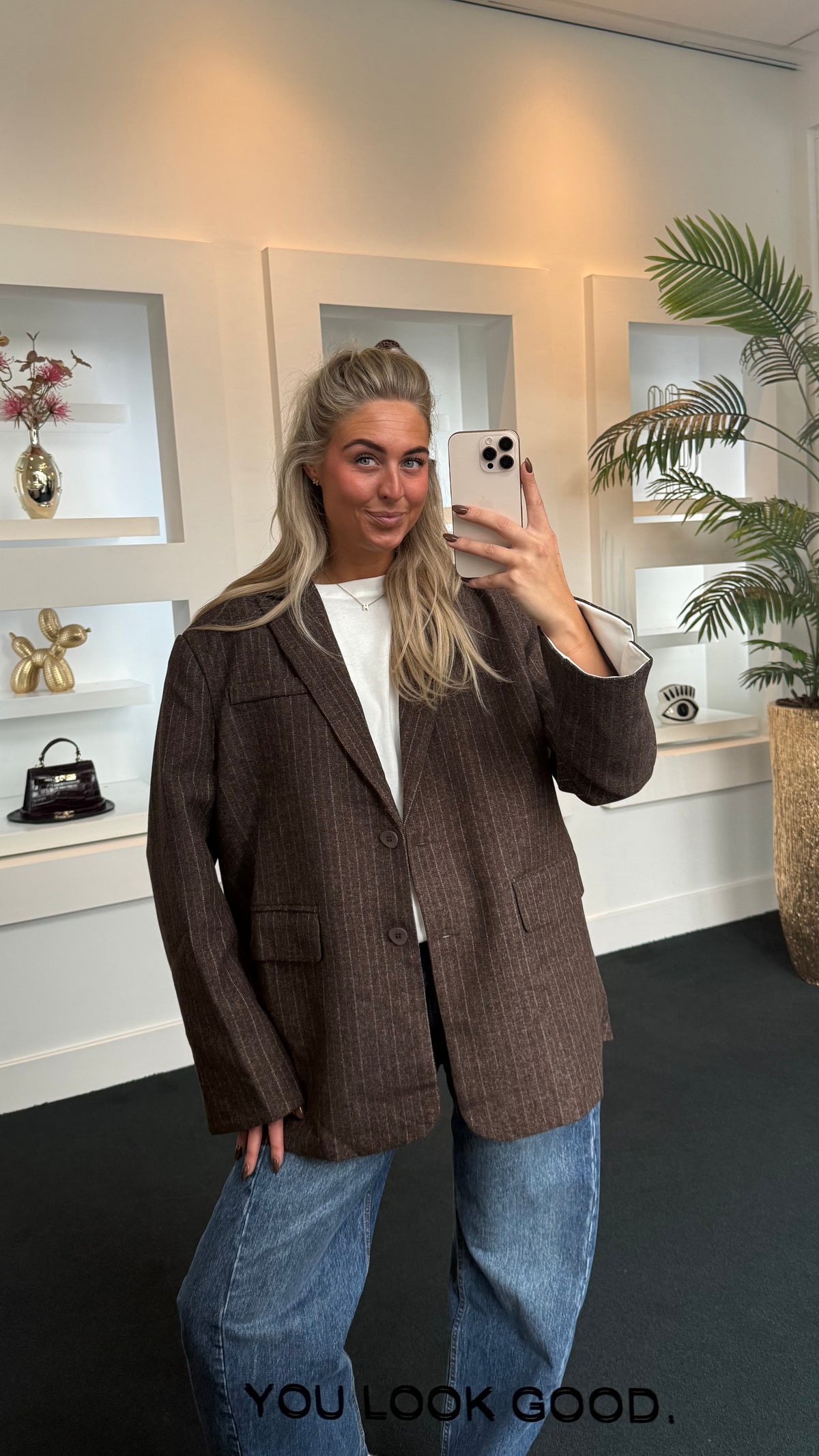 Ultra Oversized Striped Blazer Brown 11765