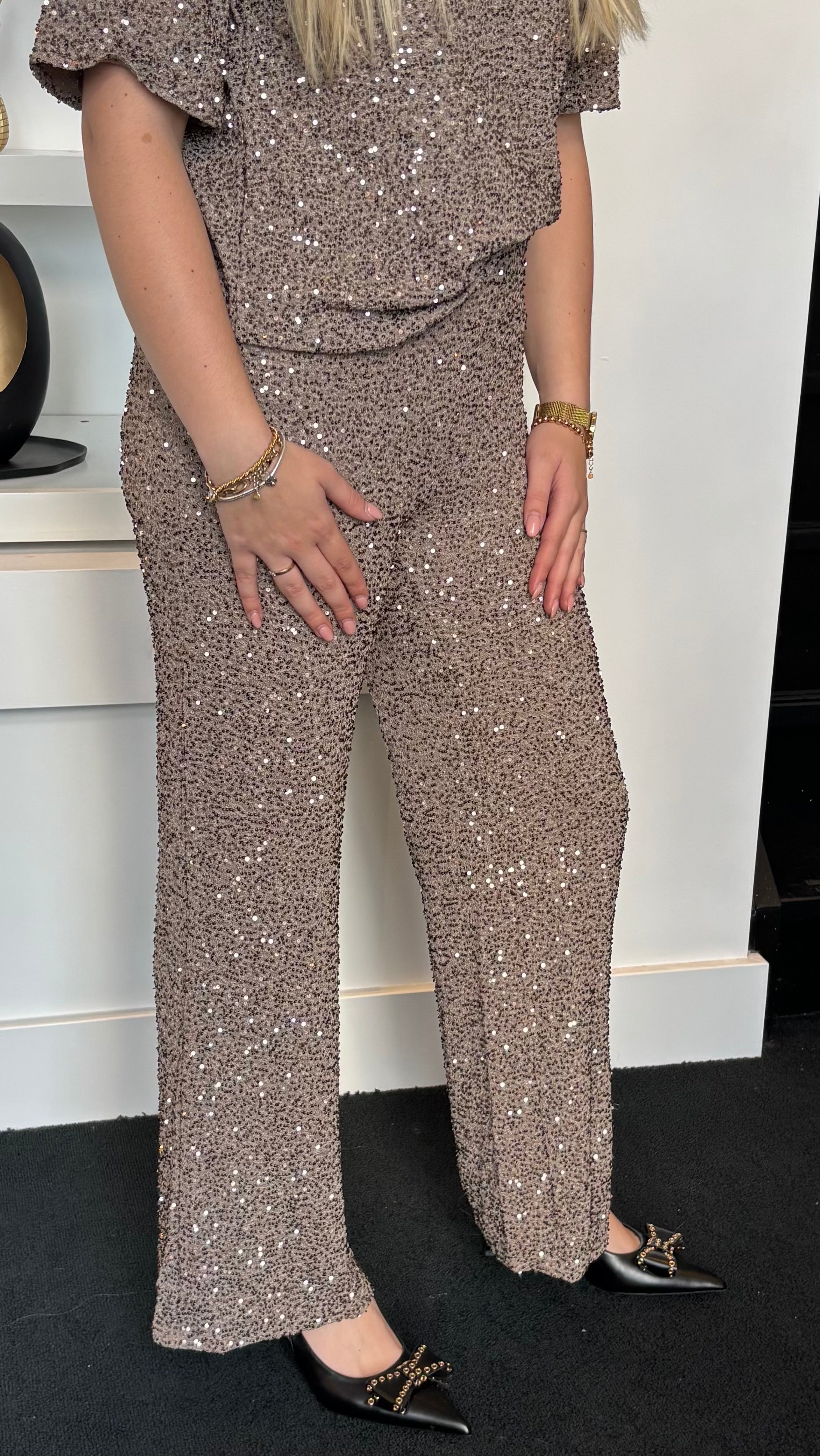 Glitter Taupe Pants 7092
