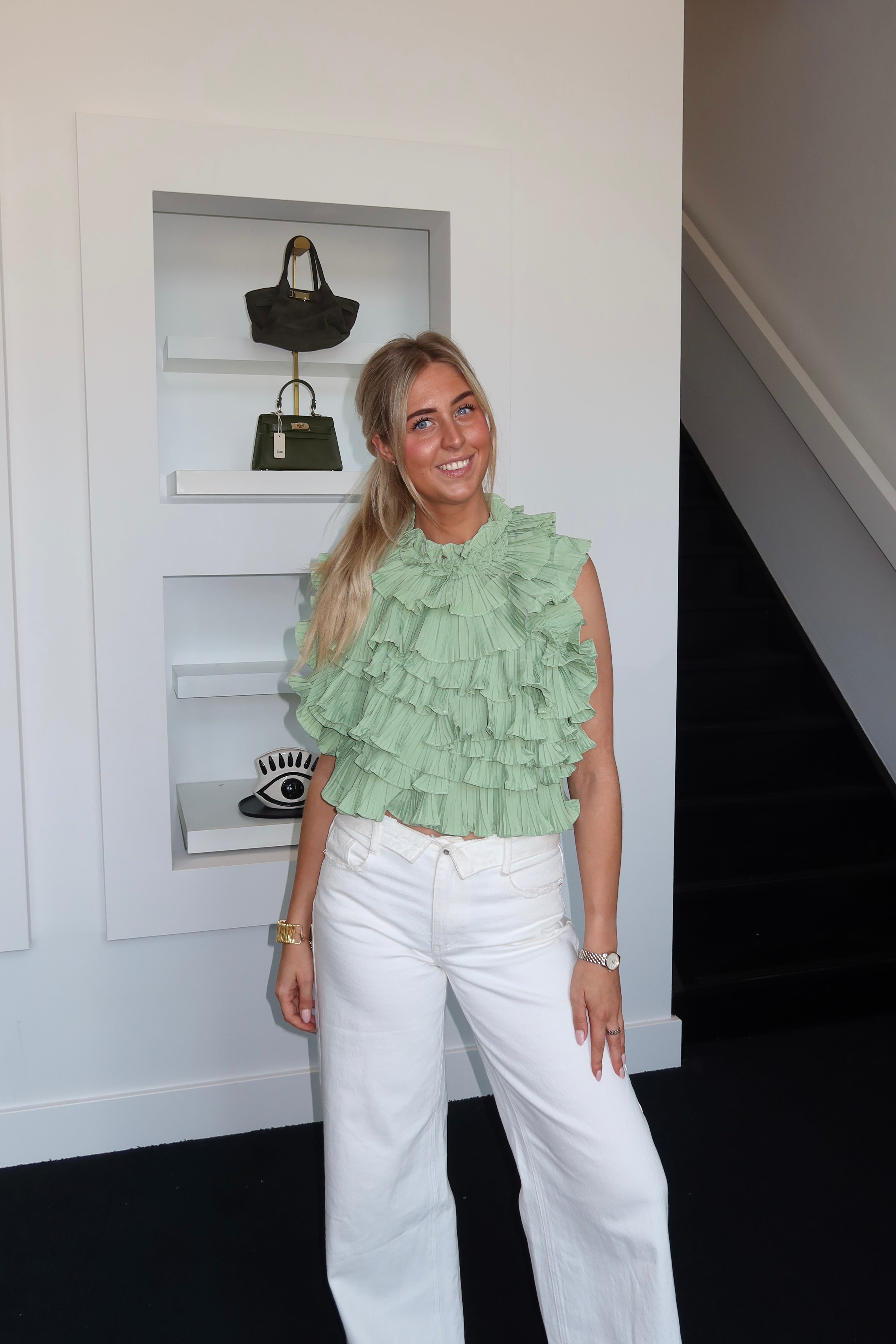 Backless Ruffle Top Sage Green