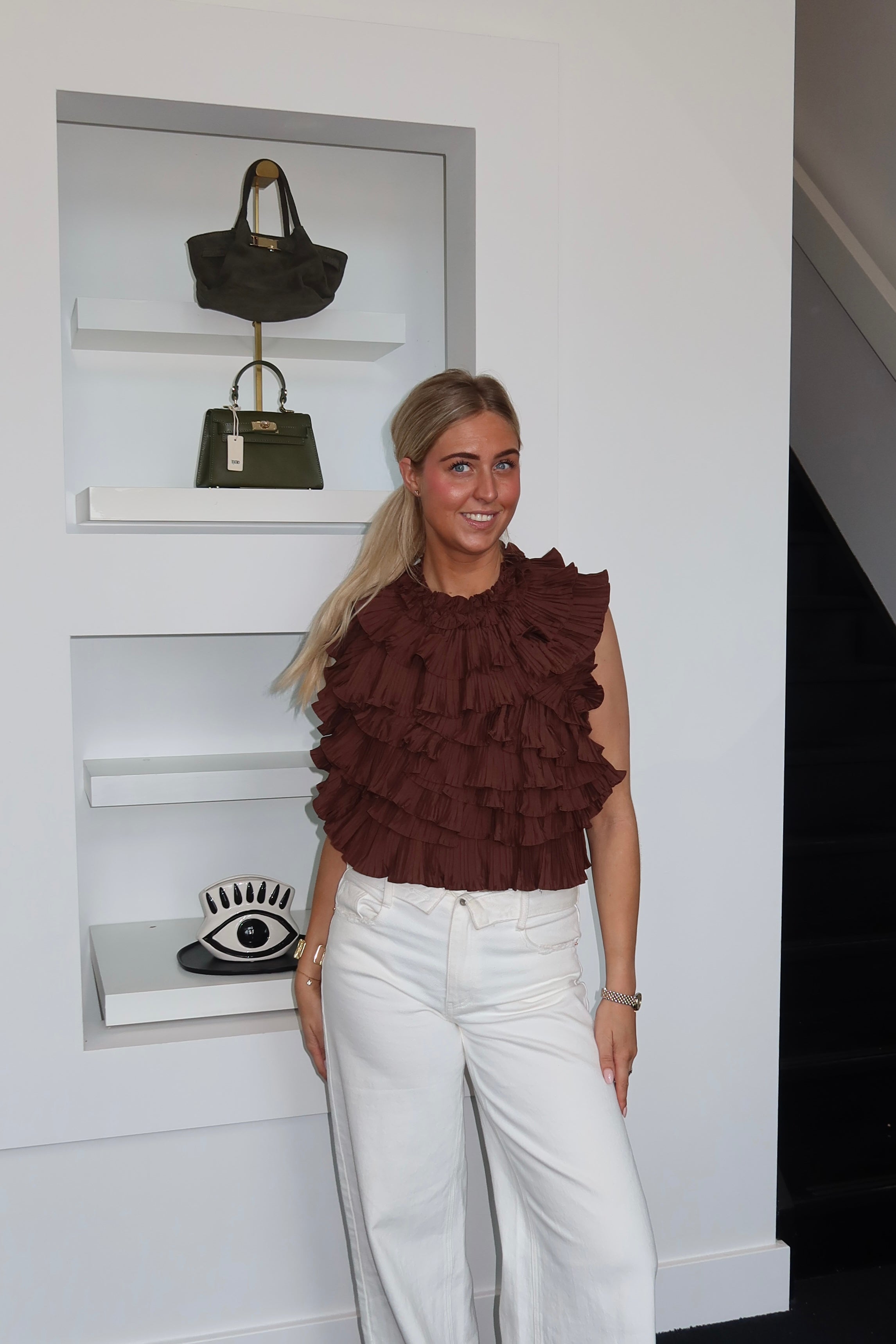 Backless Ruffle Top Brown