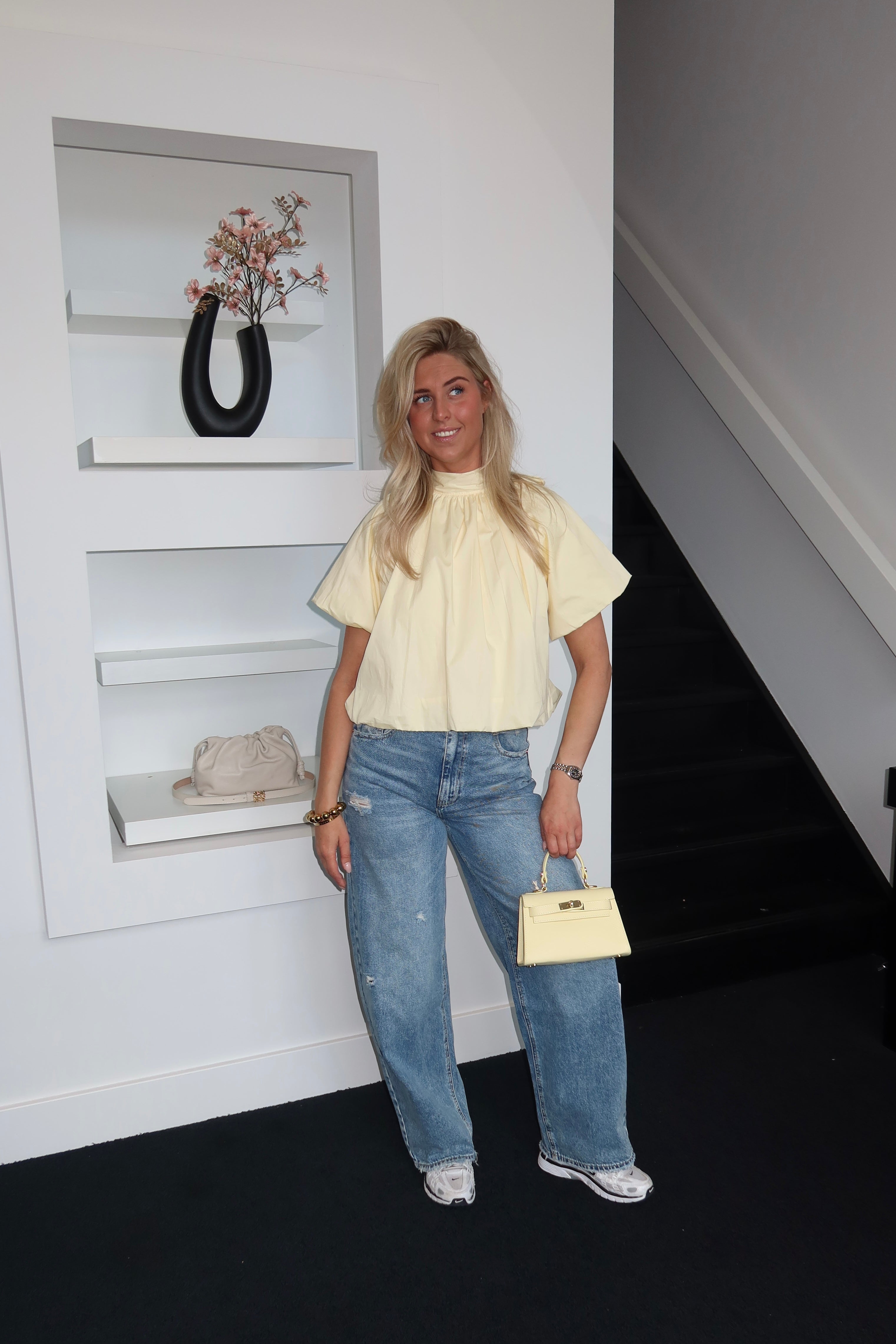 Open Back Blouse Butter Yellow