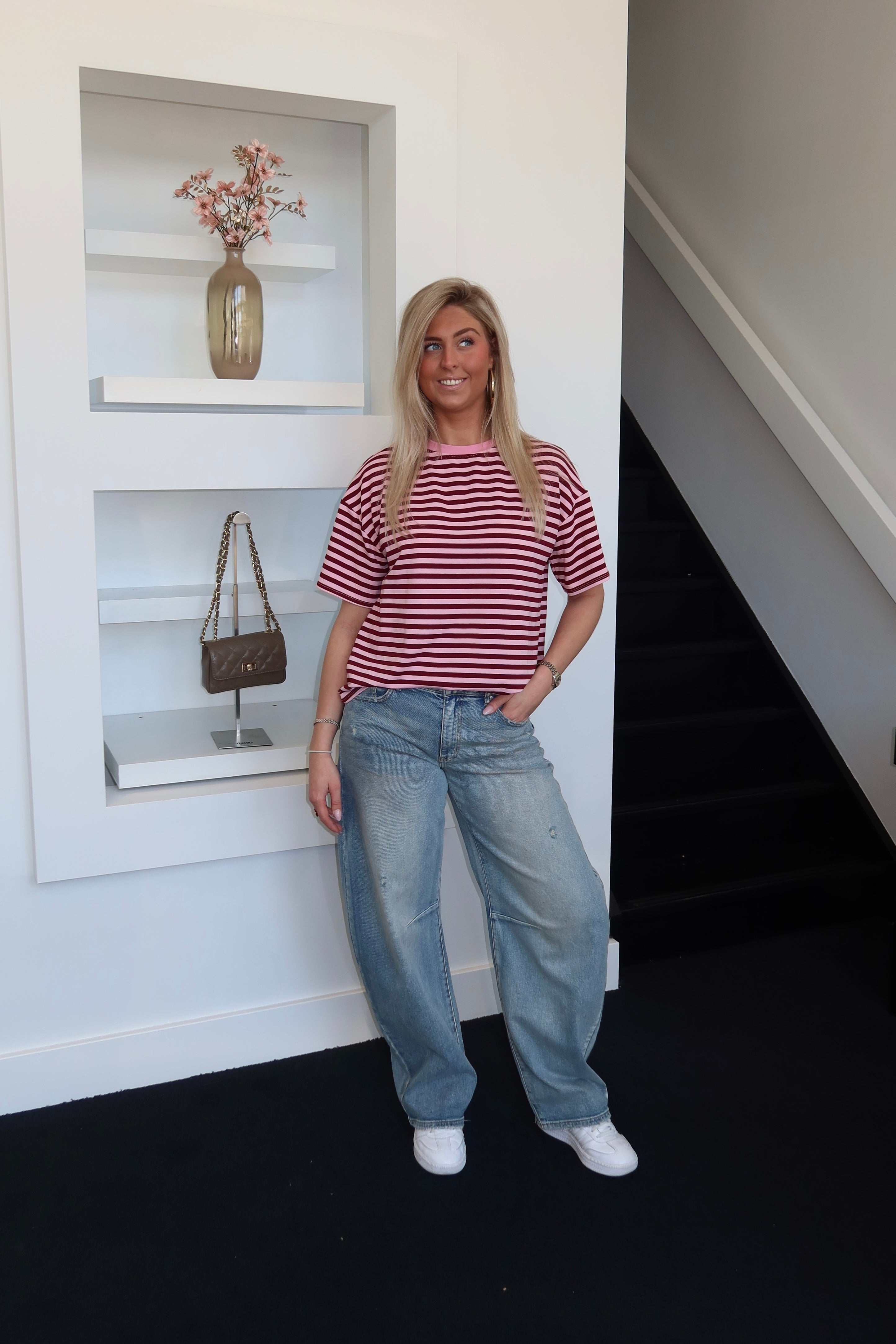 The Paris Striped Tee Pink 8011