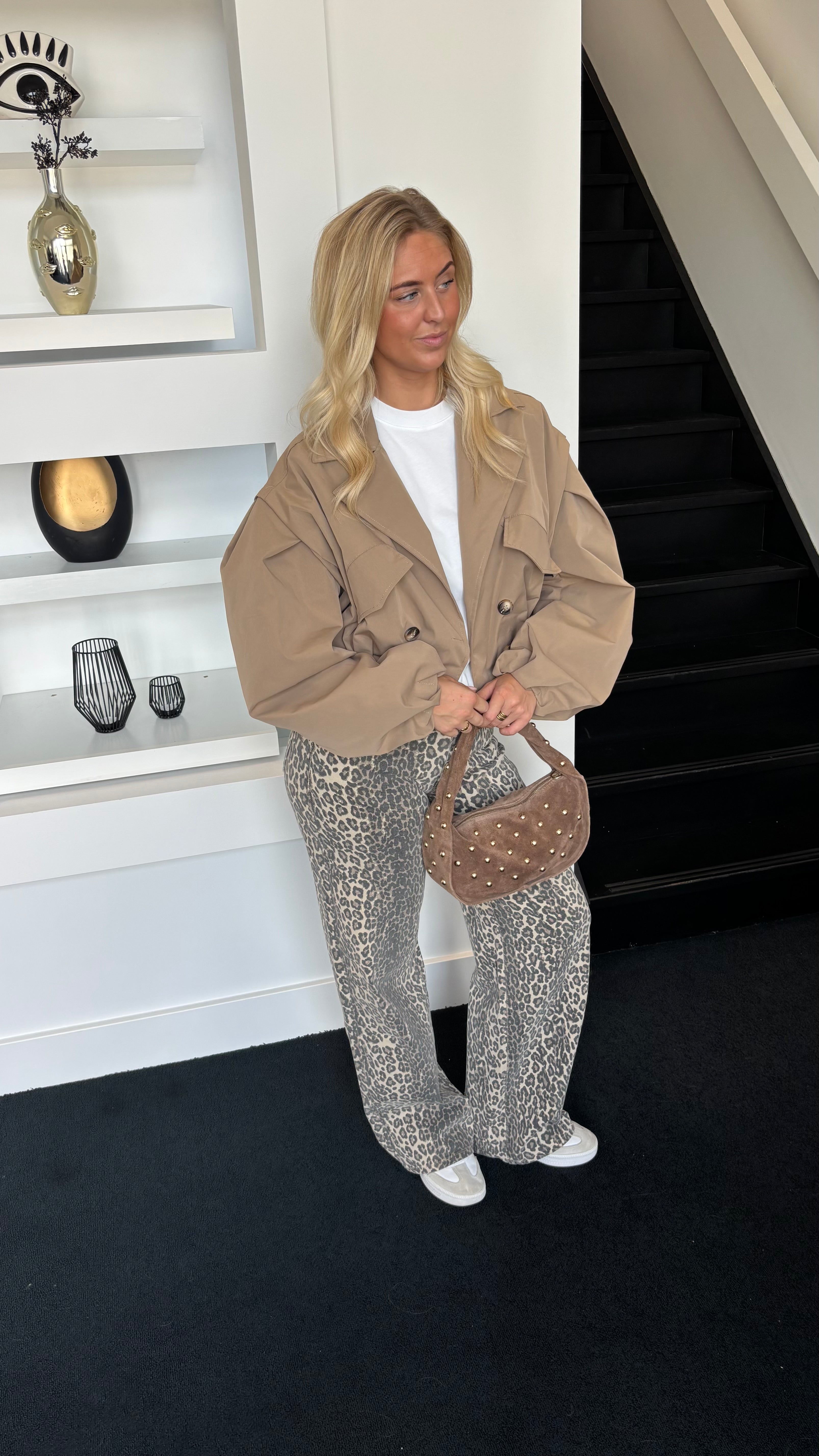 Cropped Trench Coat Taupe 24275