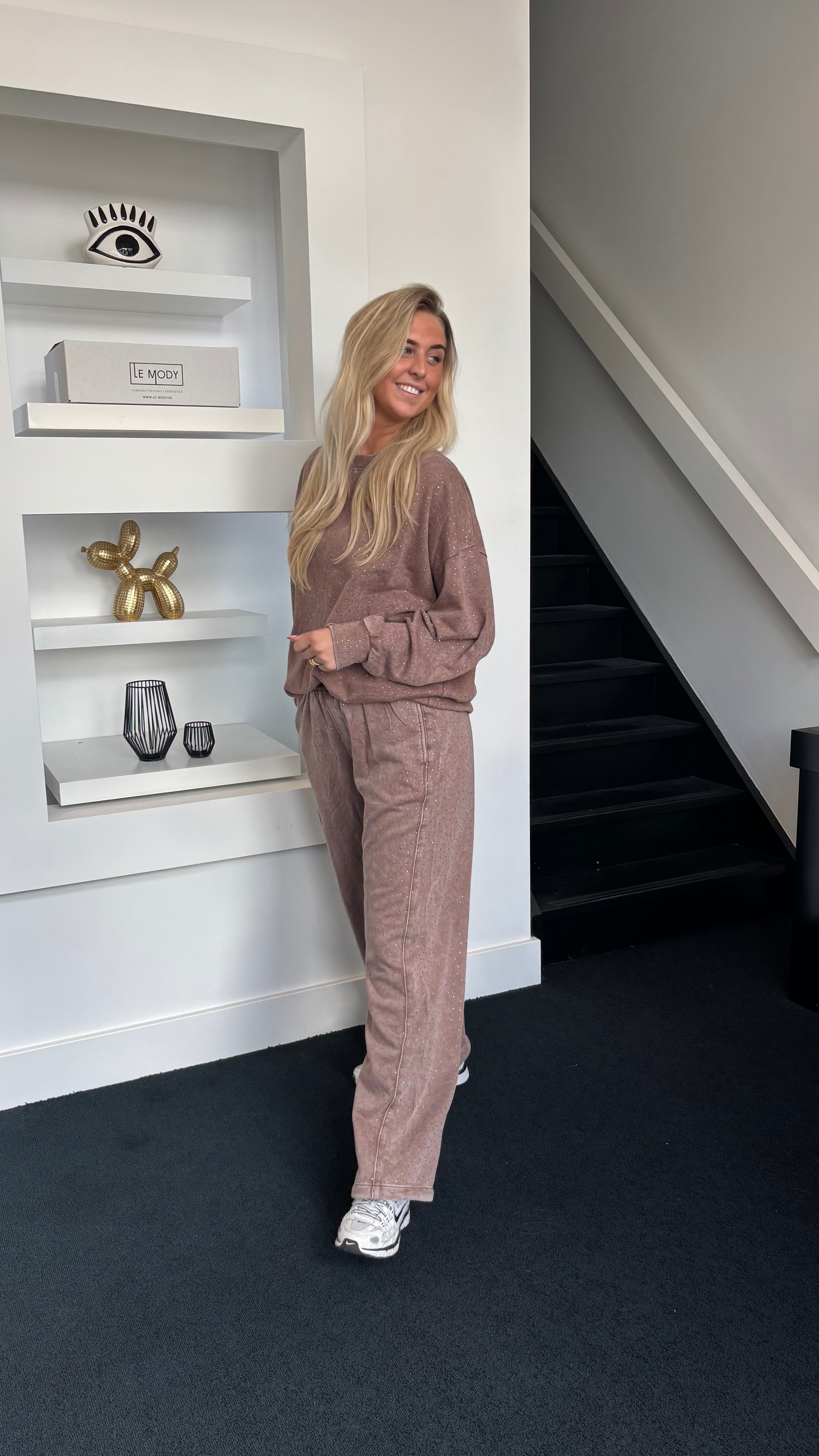 Rhinestone Jogger Set Brown