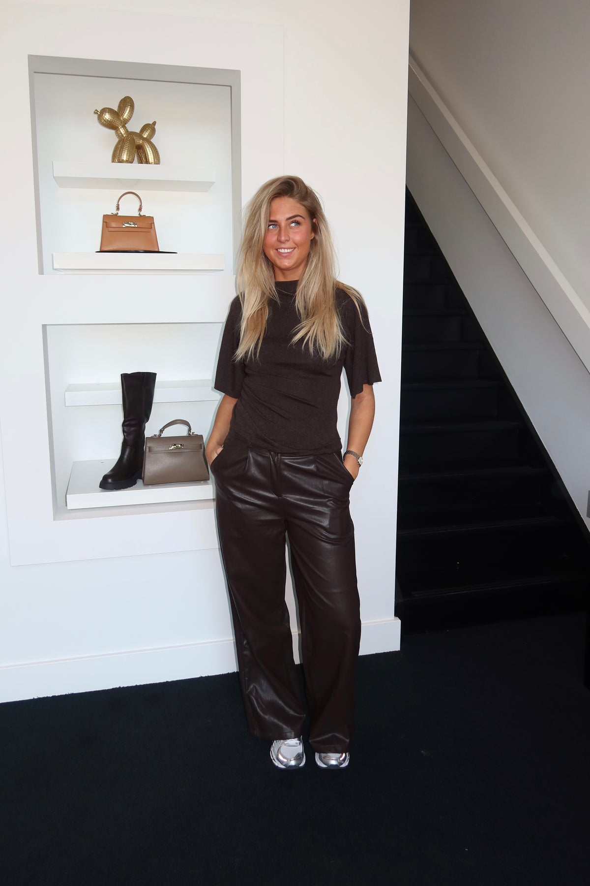 Gris Leather Pantalon Brown