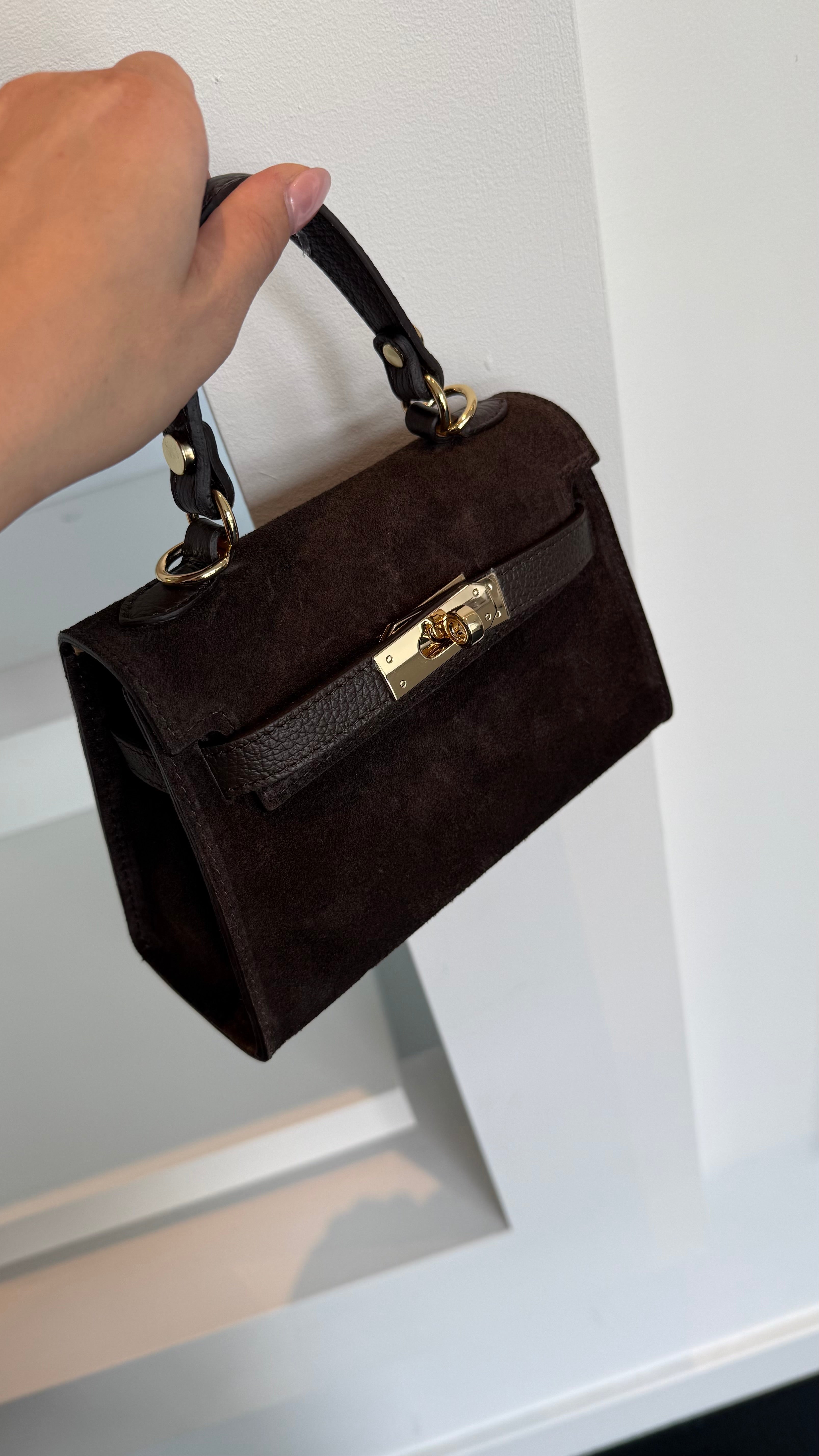 Kella Leather Bag Suede Dark Brown
