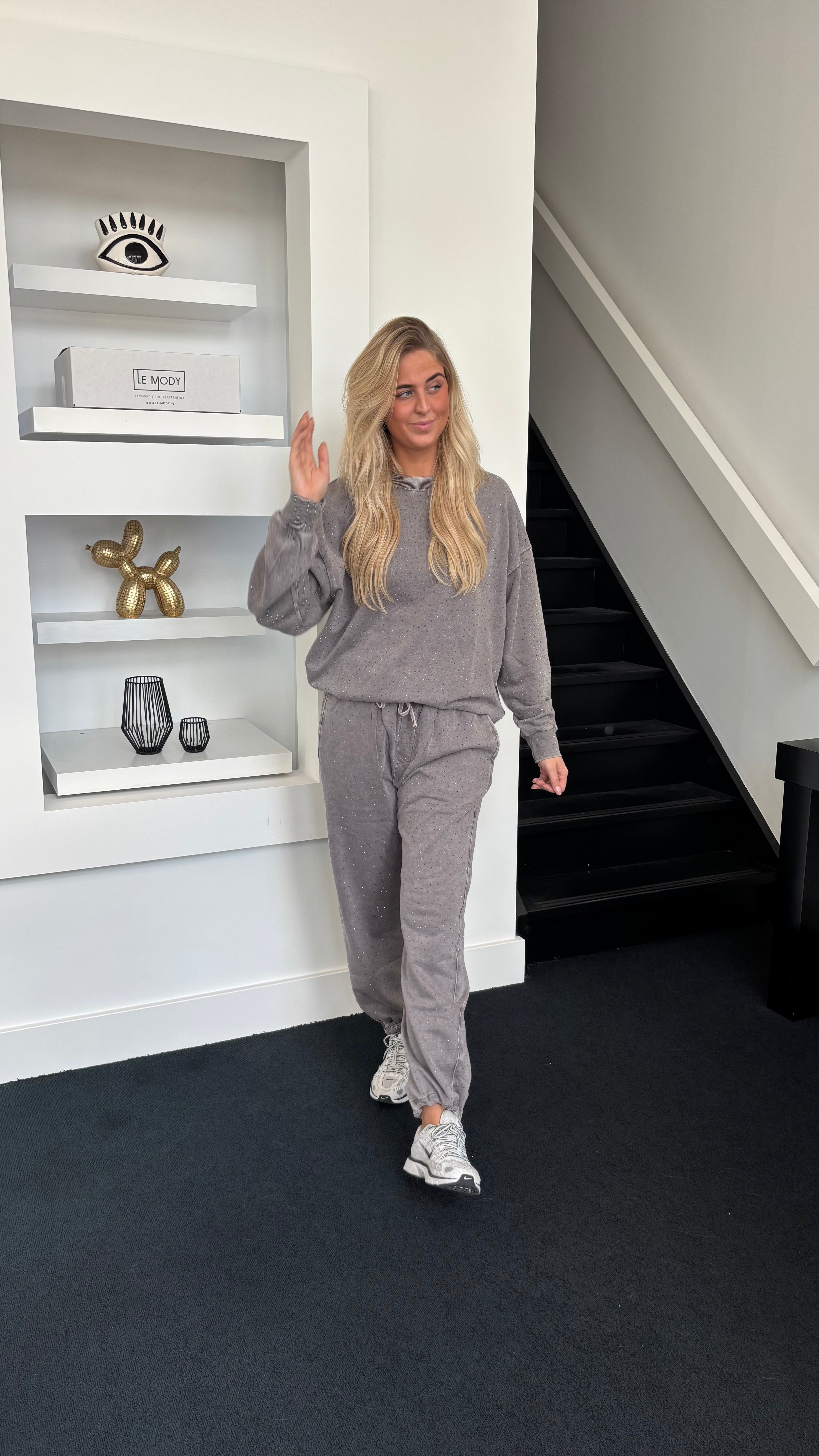 Rhinestone Jogger Set Grey