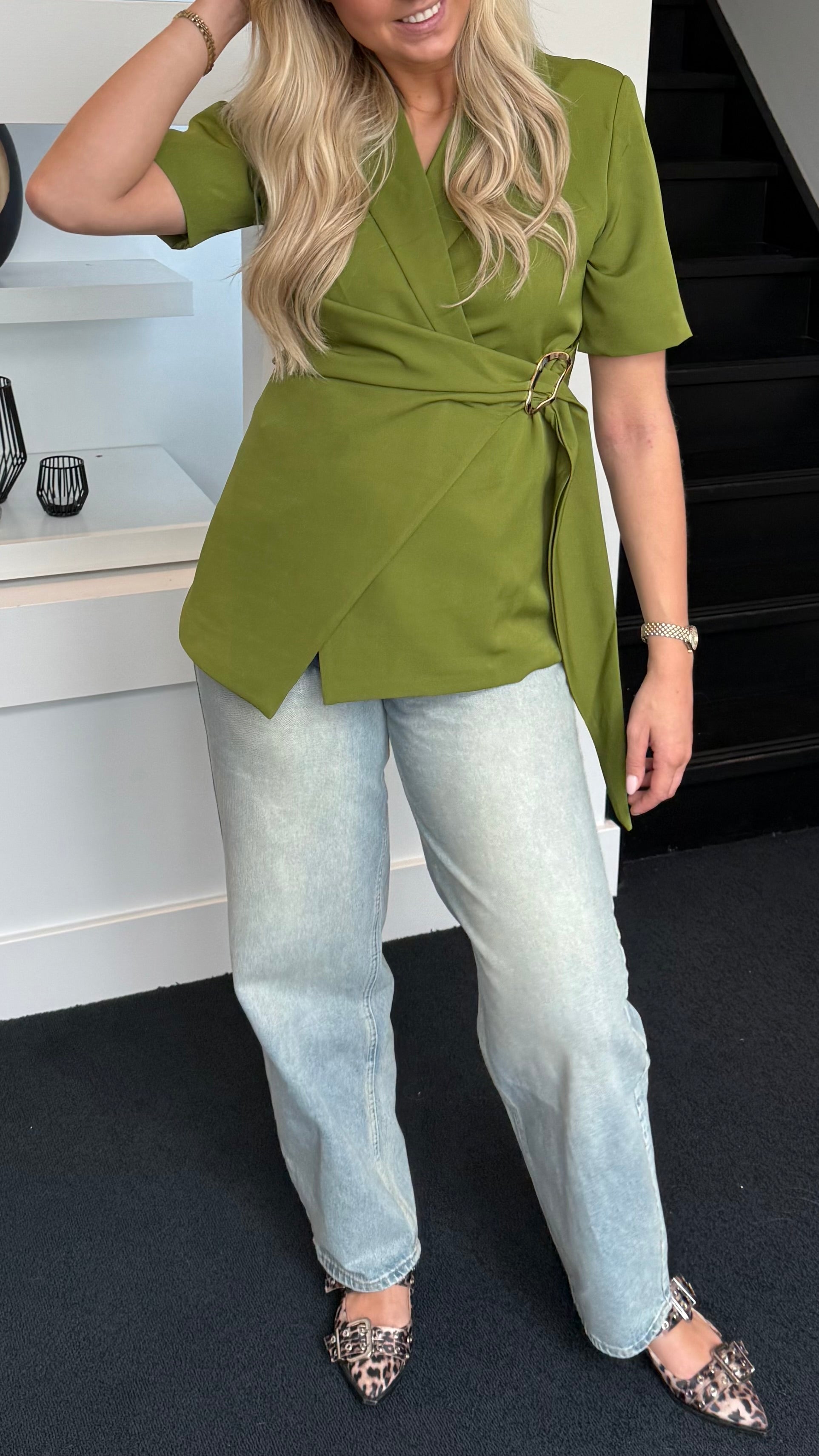 Short Sleeve Blazer Green