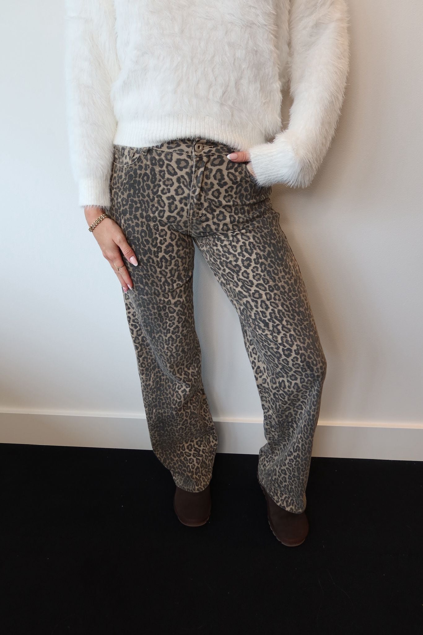 Laulia Leopard Dad Fit Mid Waist Denim Jeans 6265