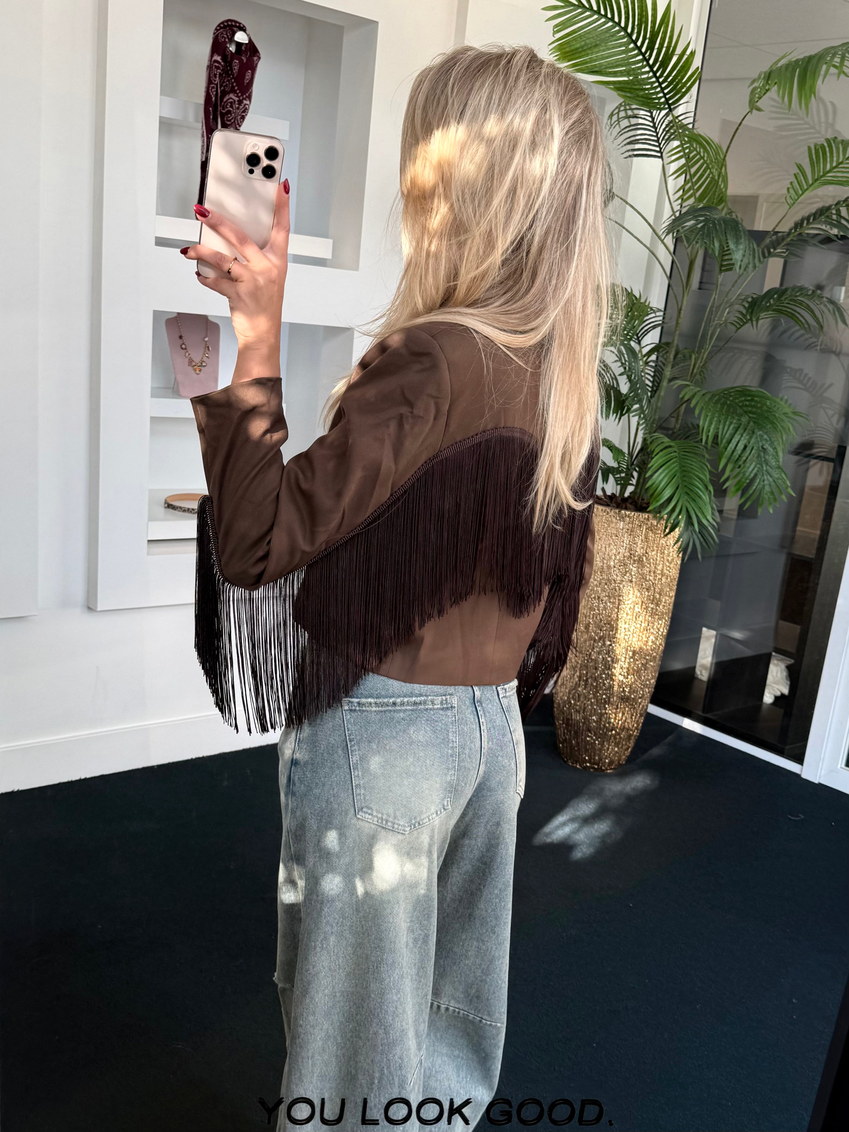 Evie Fringe Cropped Blazer Khaki