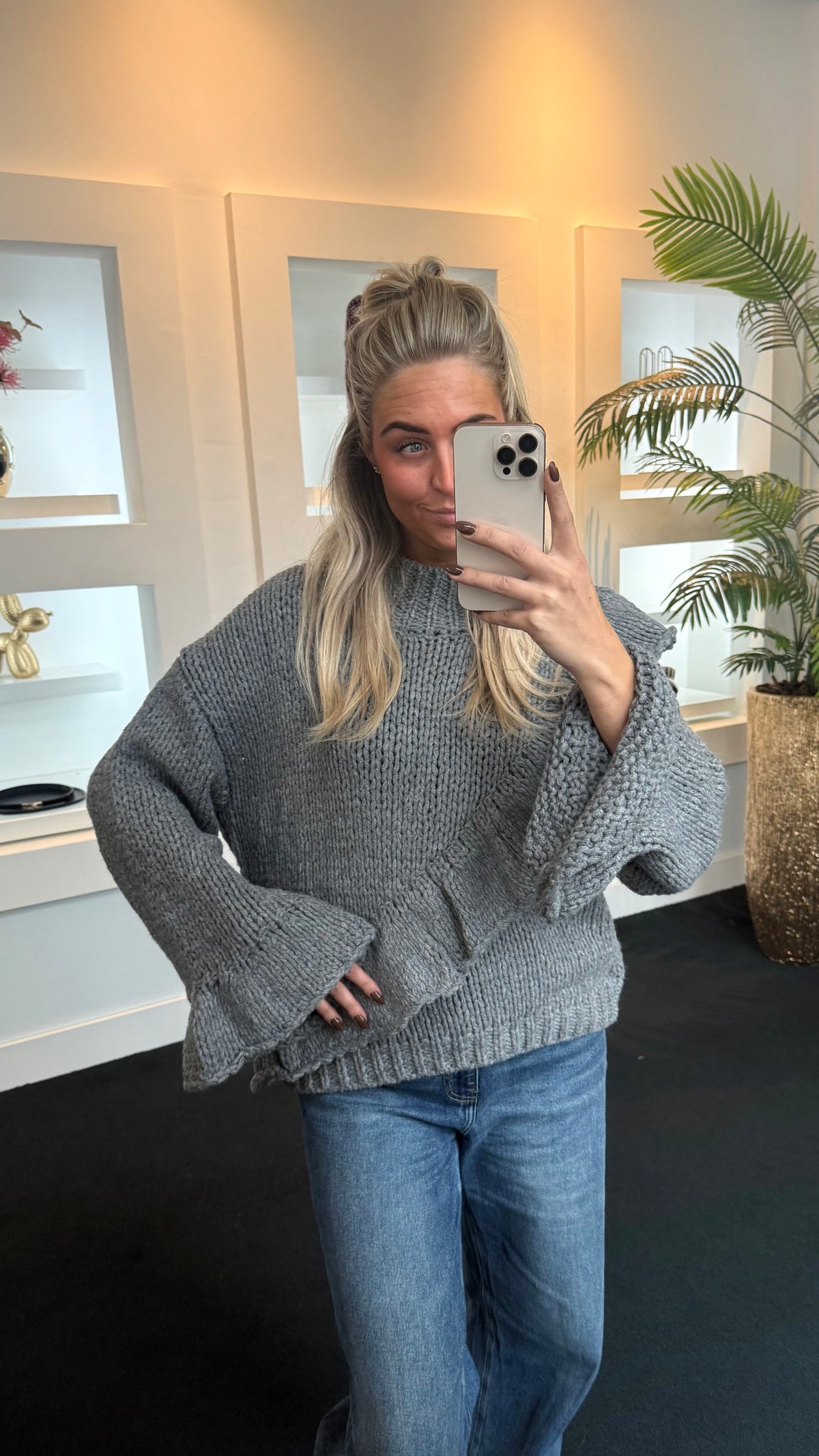 Ruffle Sweater Grey 9807