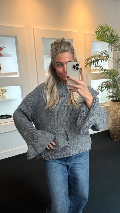Ruffle Sweater Grey 9807