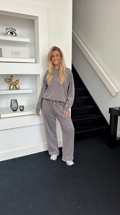 Rhinestone Jogger Set Grey