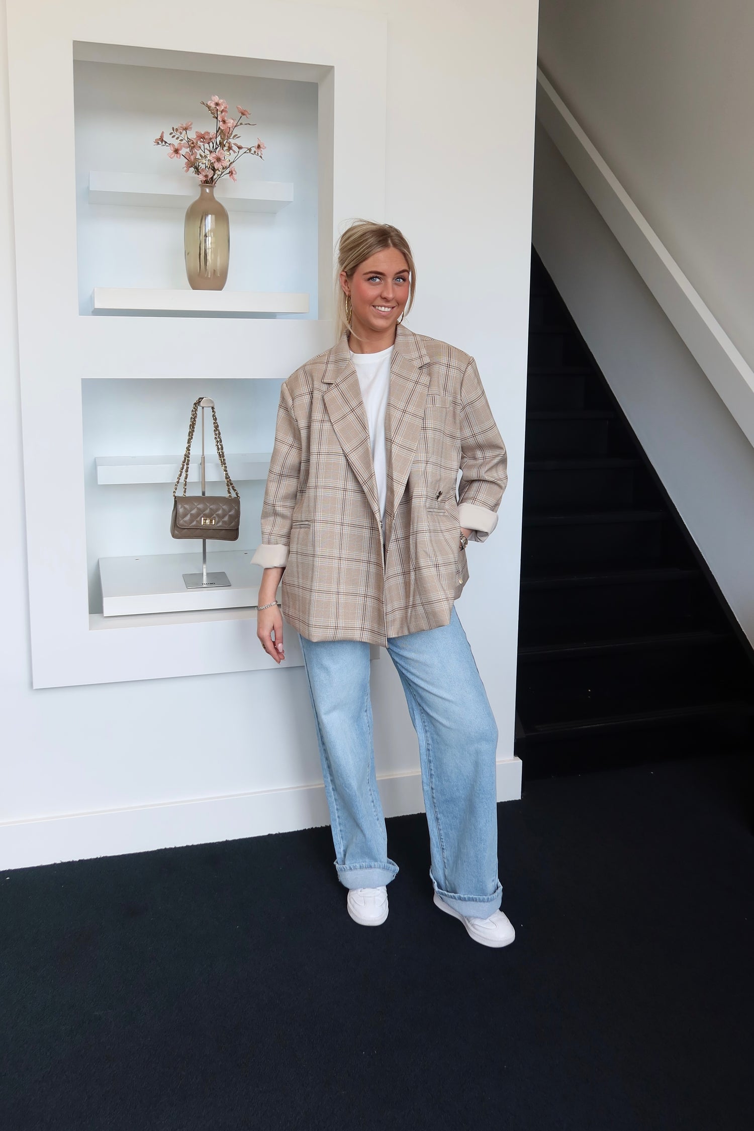 Lola Oversized Boxy Blazer Khaki Plaid