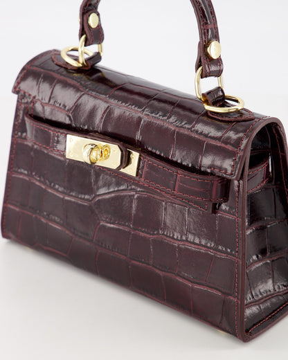 Kella Croco Leather Bag Bordeaux