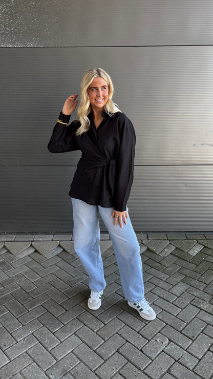 Ayla Knotted Blouse Linnen Black 812