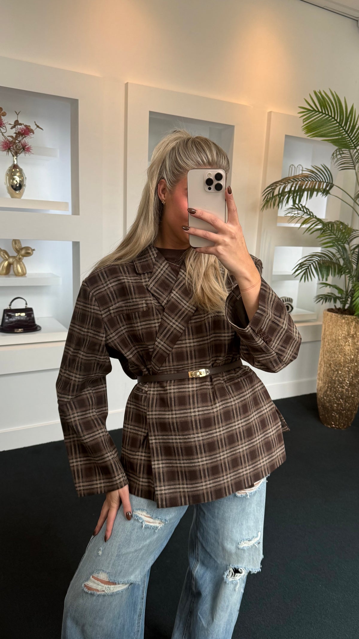 Lola Oversized Boxy Blazer Plaid Coffee