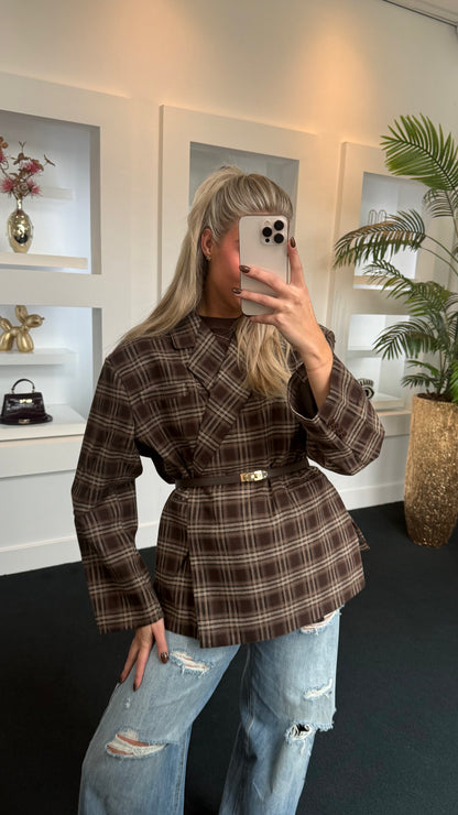 Lola Oversized Boxy Blazer Plaid Coffee