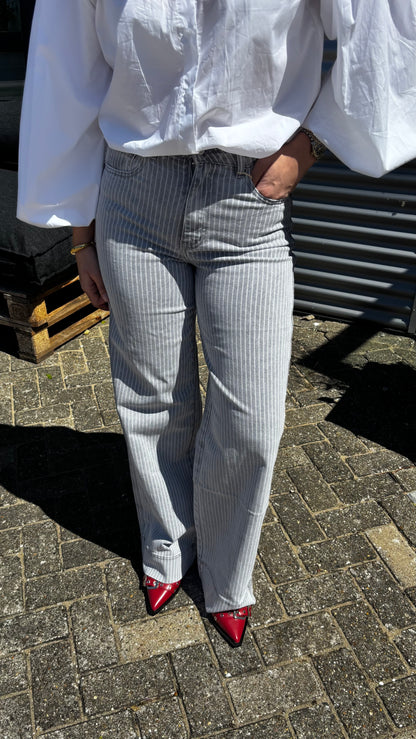 Laulia Striped Grey Dad Fit Jeans 3308
