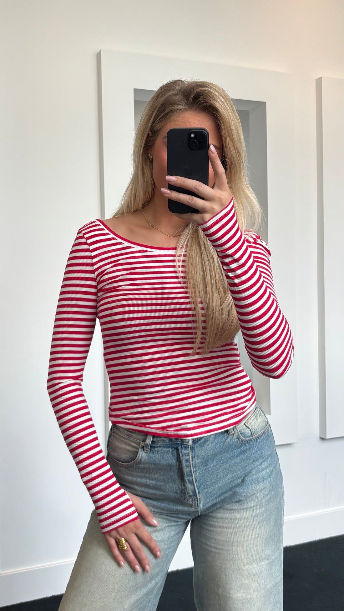 Long Sleeve Striped Top Red