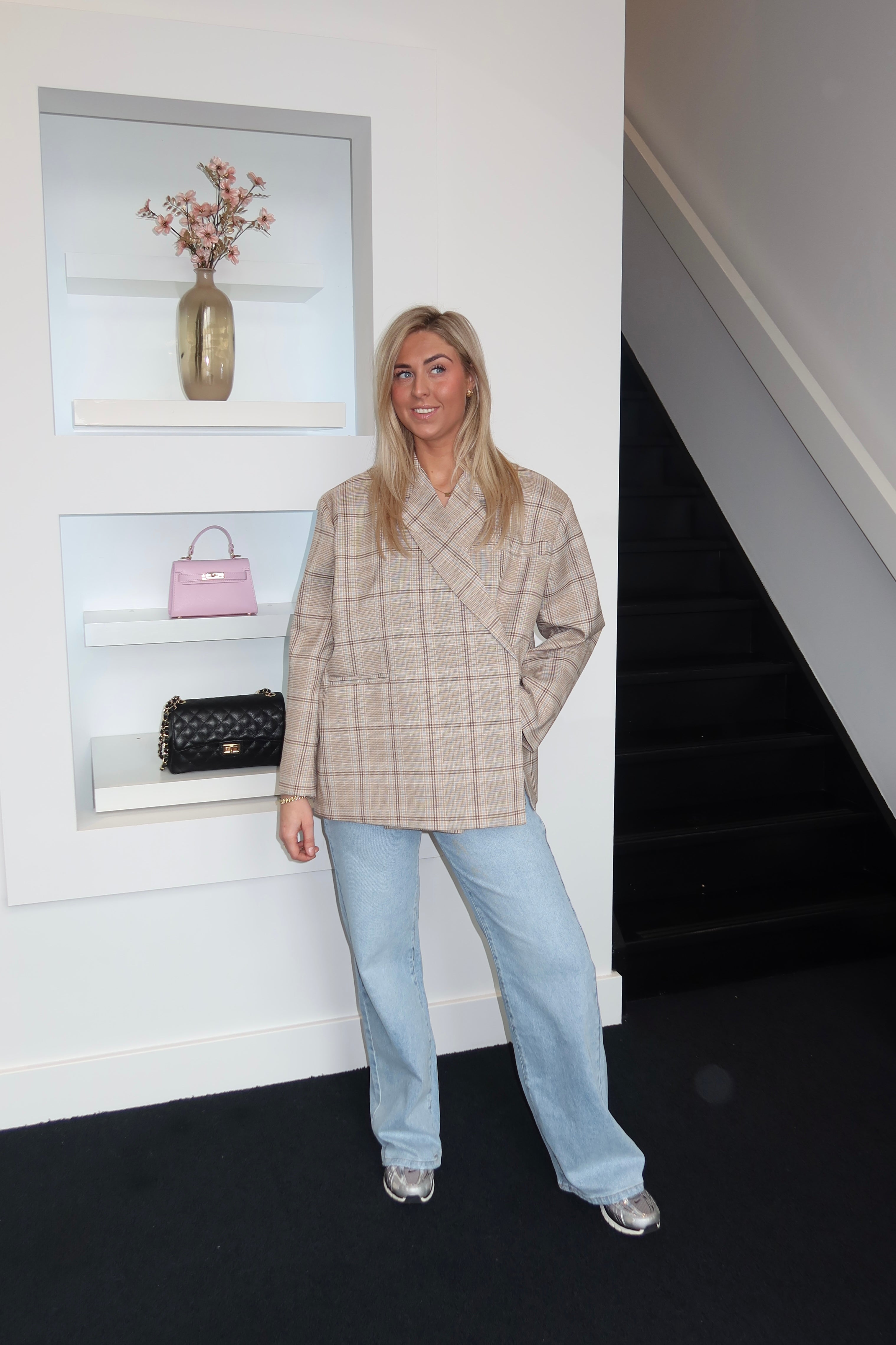 Lola Oversized Boxy Blazer Khaki Plaid