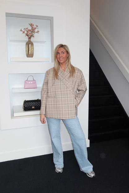 Lola Oversized Boxy Blazer Khaki Plaid