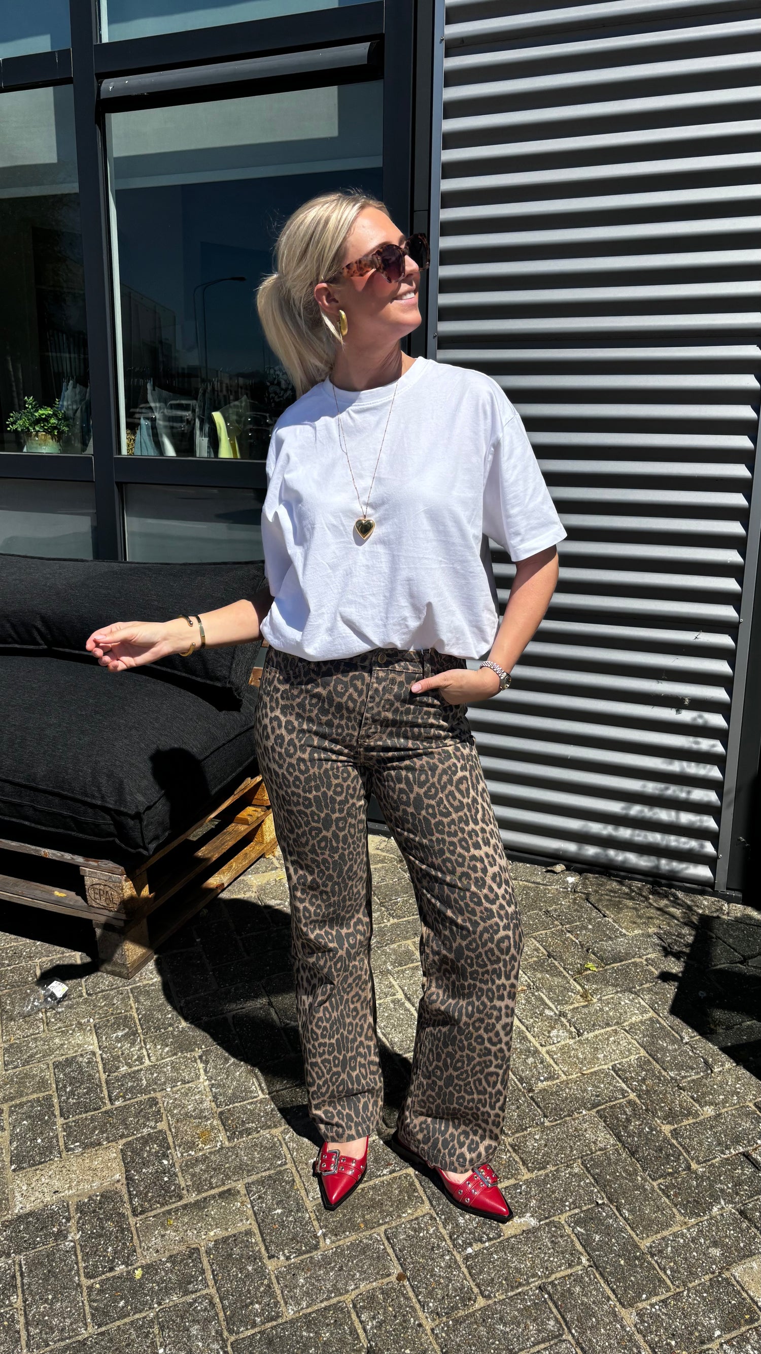 Leopard Full Length Wide Leg Jeans 543