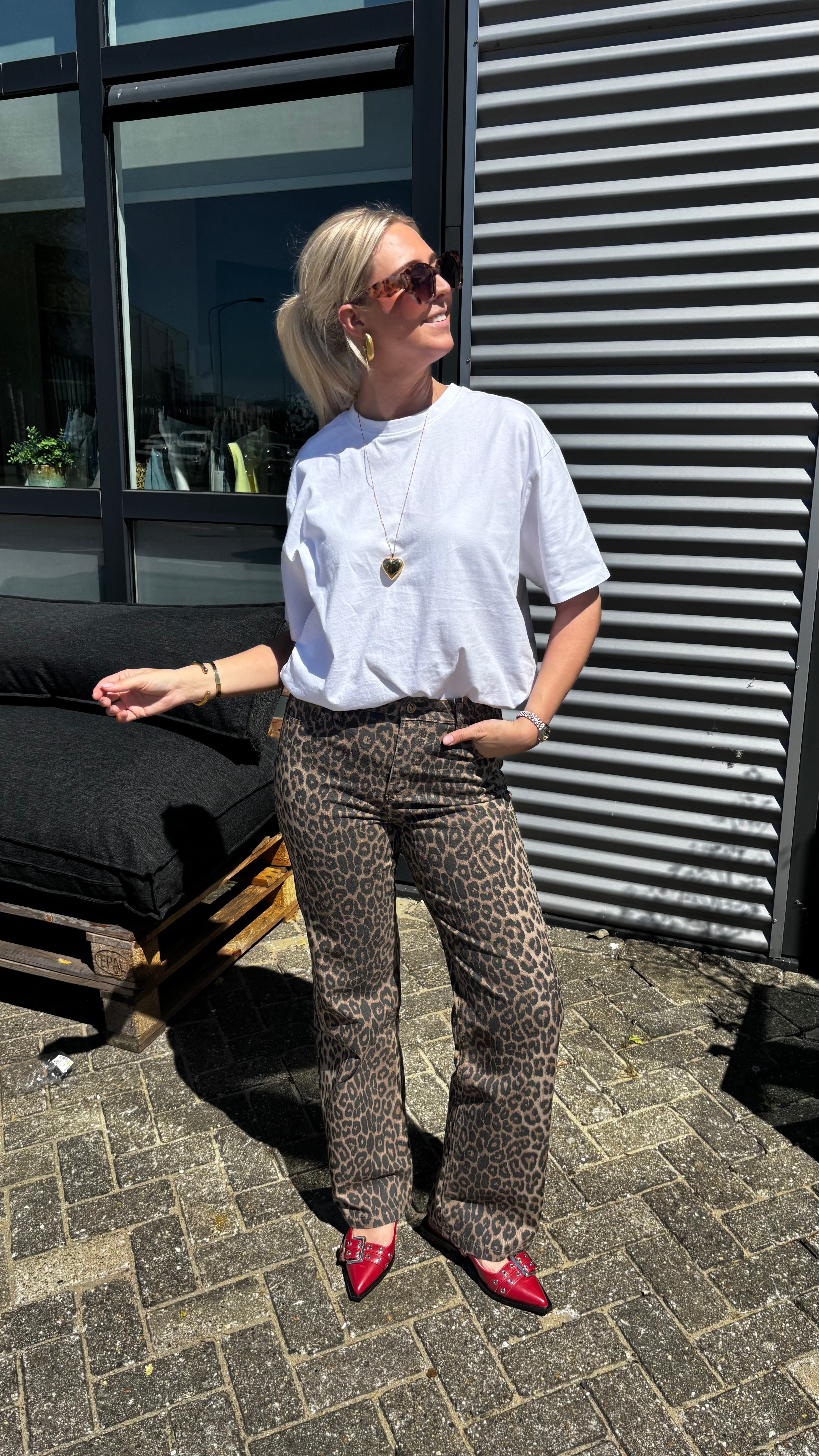 Leopard Full Length Wide Leg Jeans 543