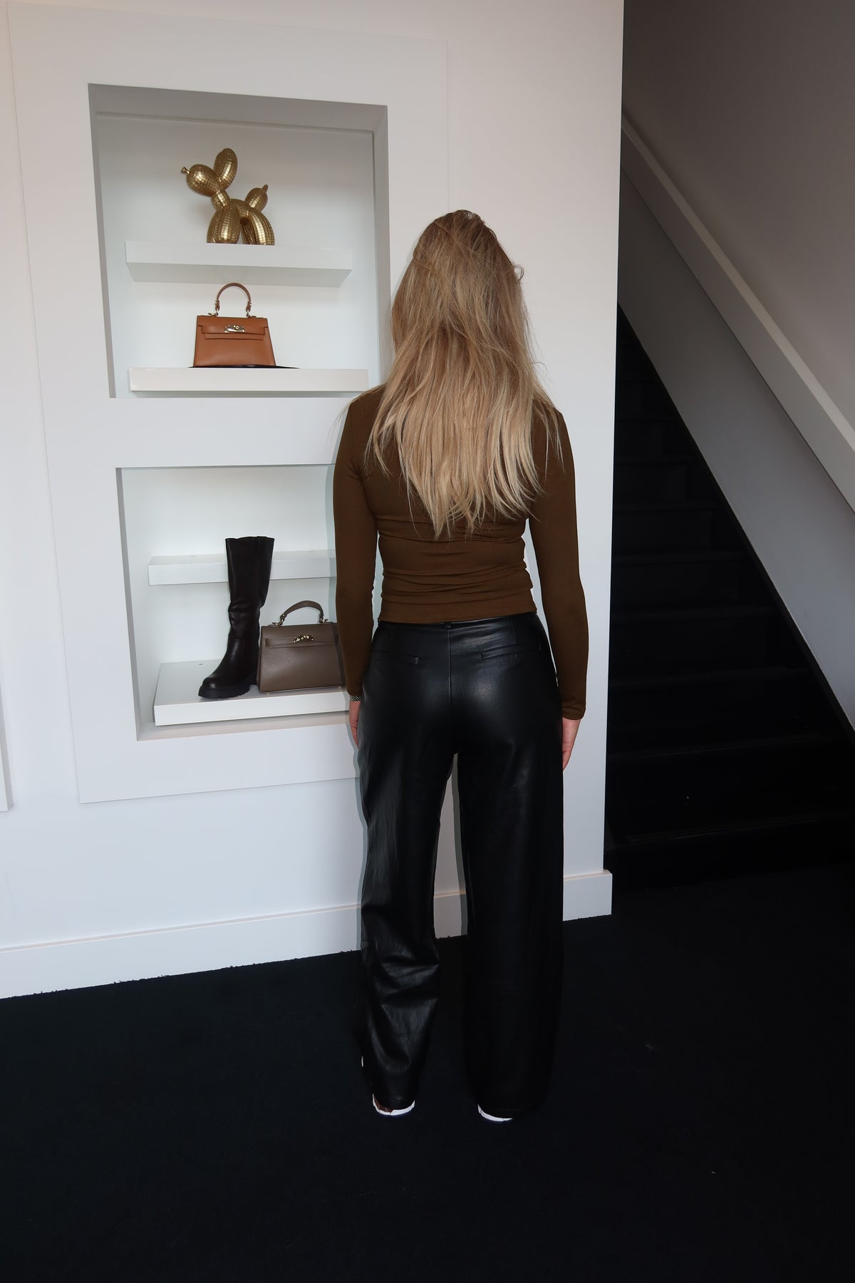 Gris Leather Pantalon Black