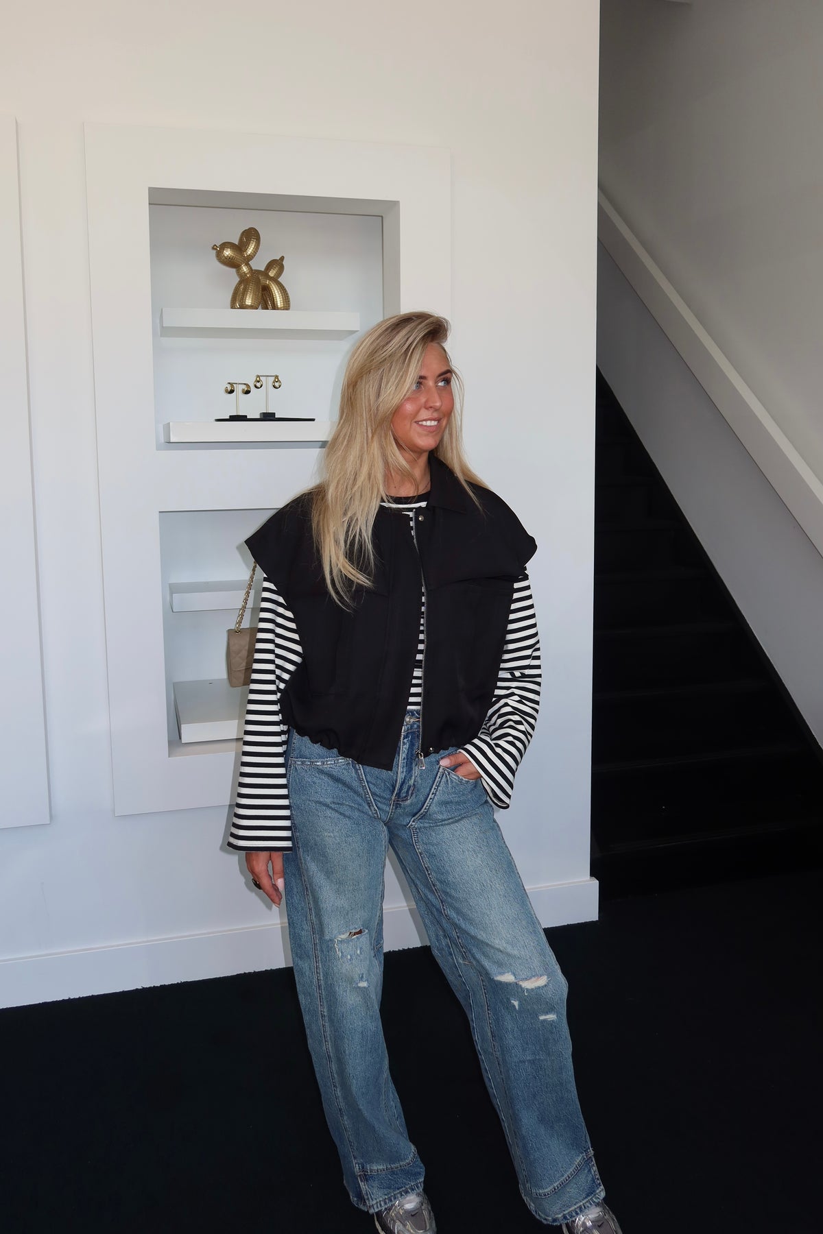 Fitted Striped Longsleeve Black