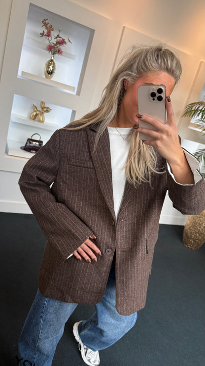 Ultra Oversized Striped Blazer Brown 11765