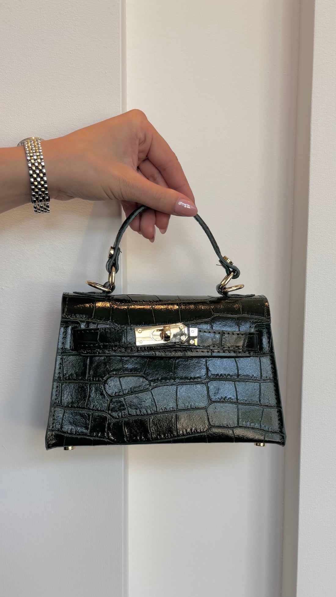 Kella Leather Bag Croco Emerald Green