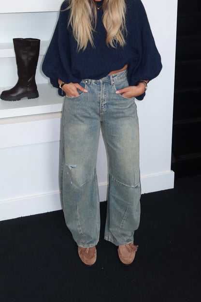 SeeSee Baggy Balloon Jeans Washed Denim 5230