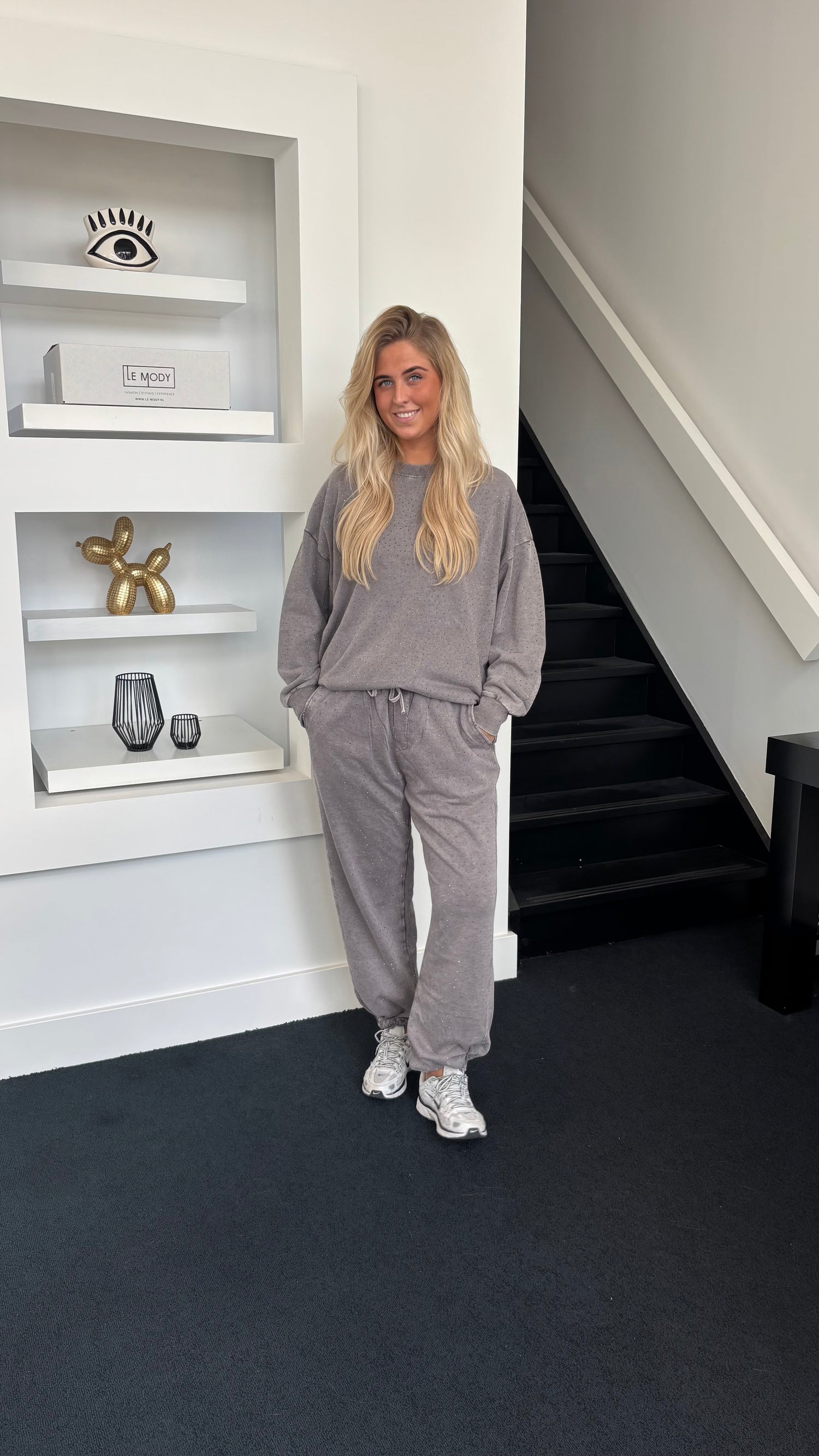 Rhinestone Jogger Set Grey