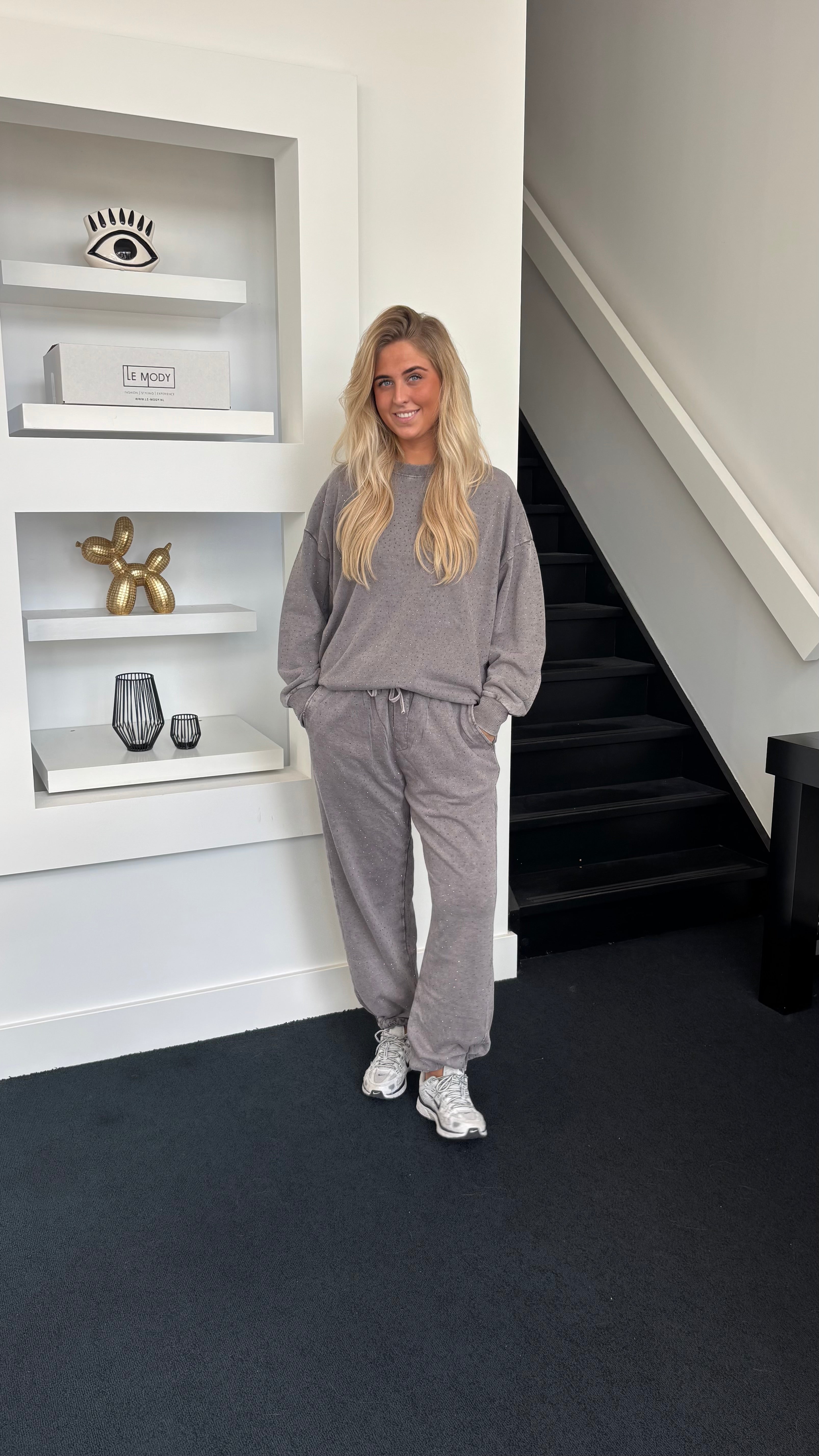 Rhinestone Jogger Set Grey