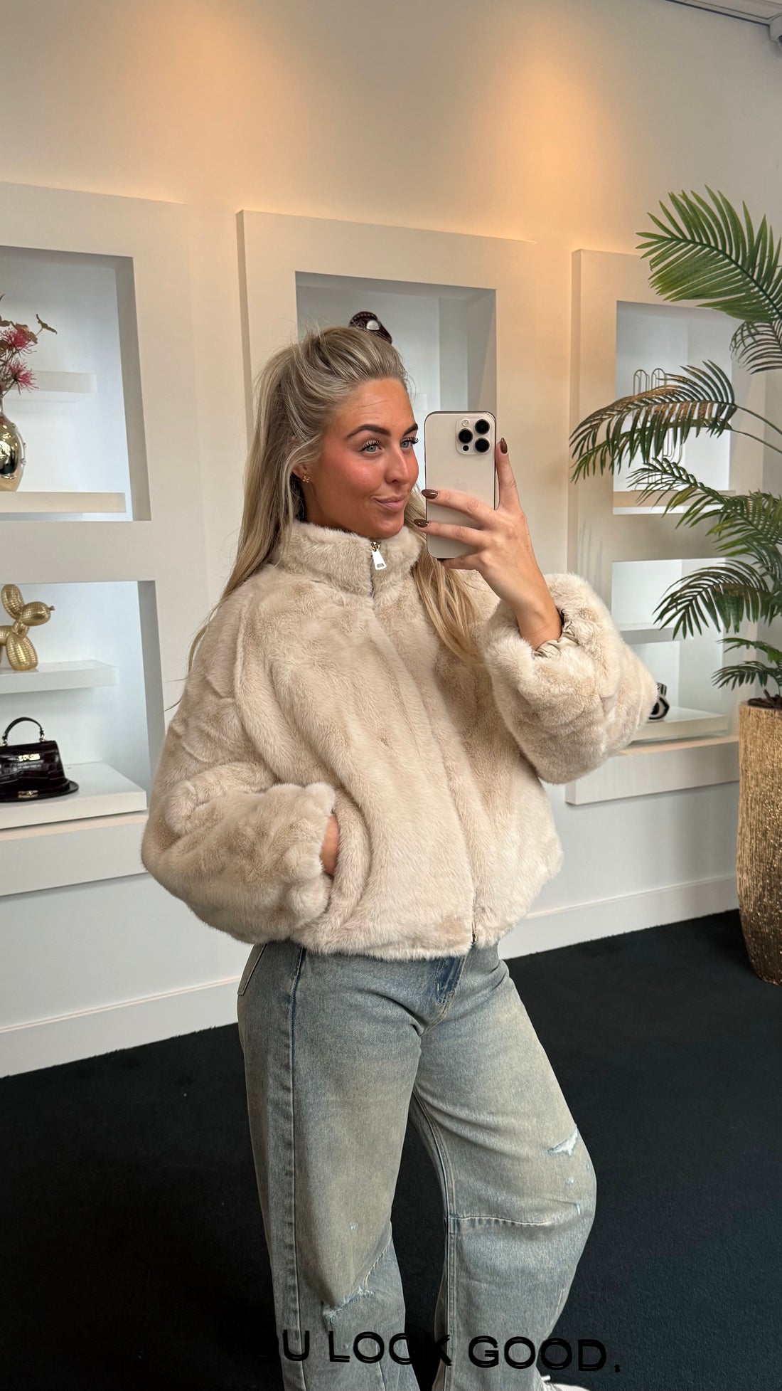 Réversible Faux Fur Jacket Beige 10217