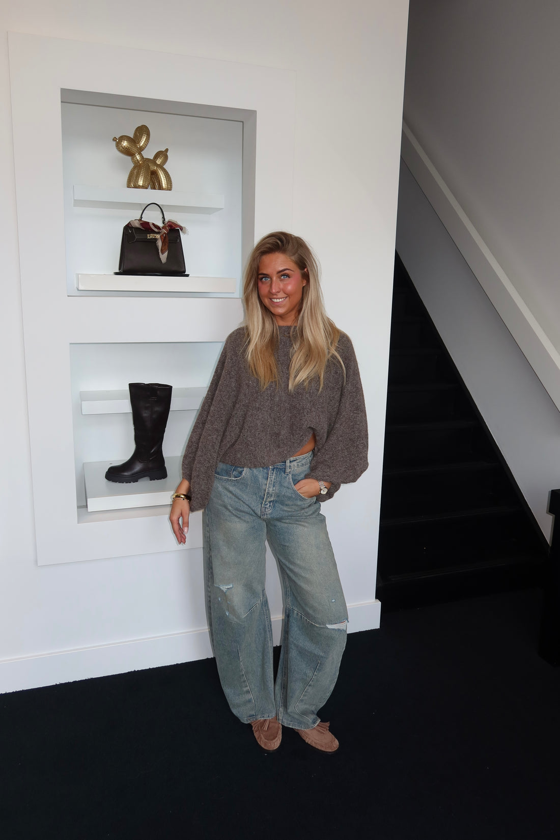 Balloon Knit Sweater Taupe