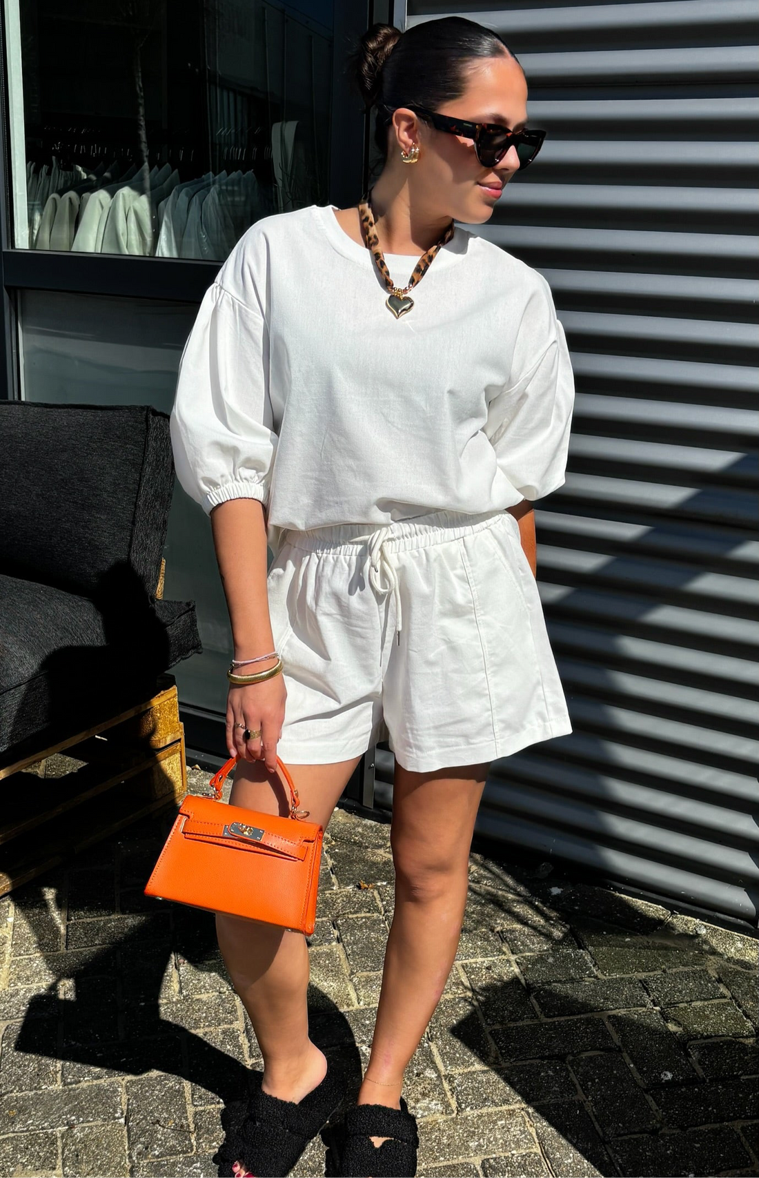 Puff Sleeve Two Piece Set White 7691