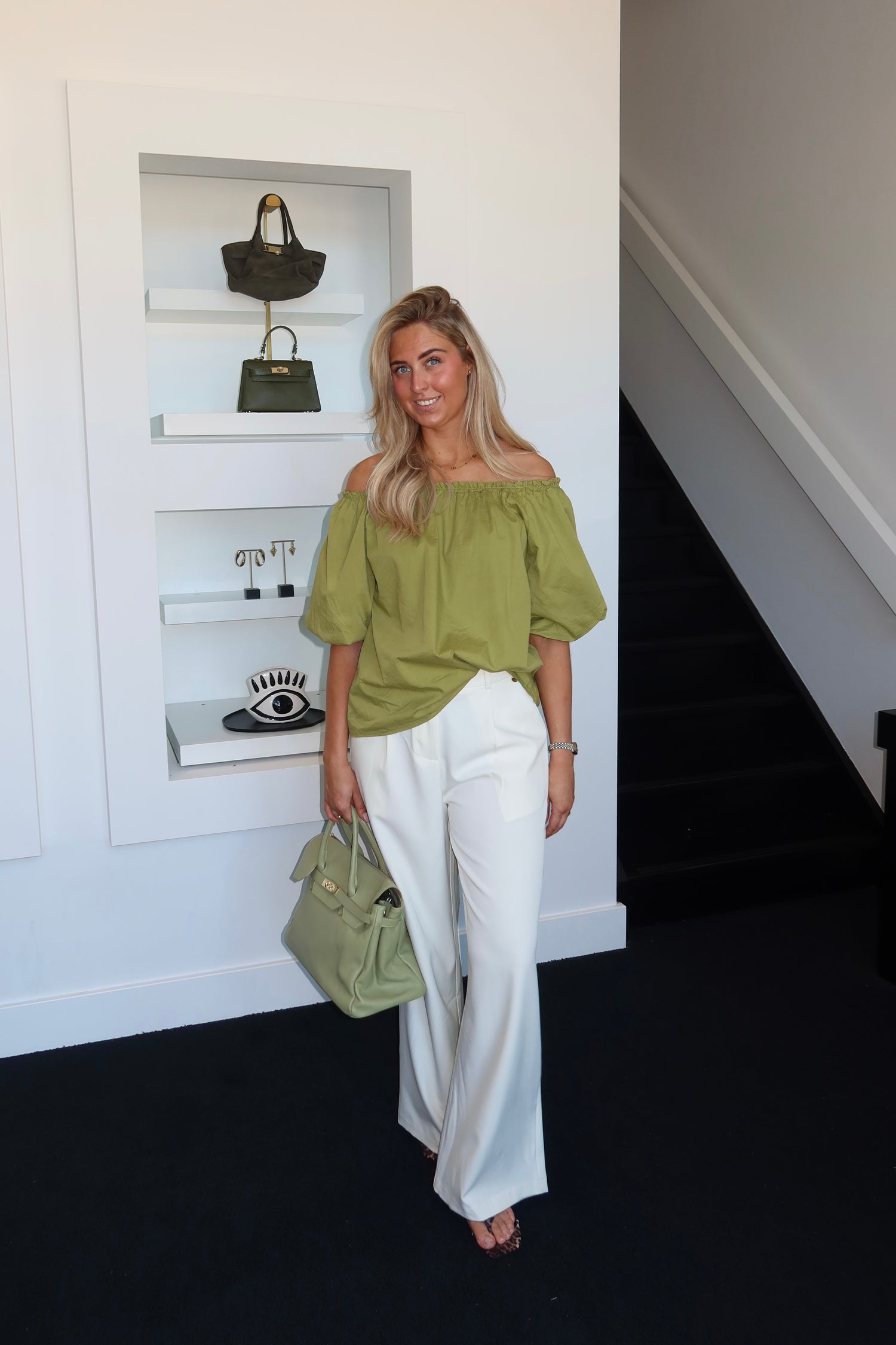 Off Shoulder Top Green