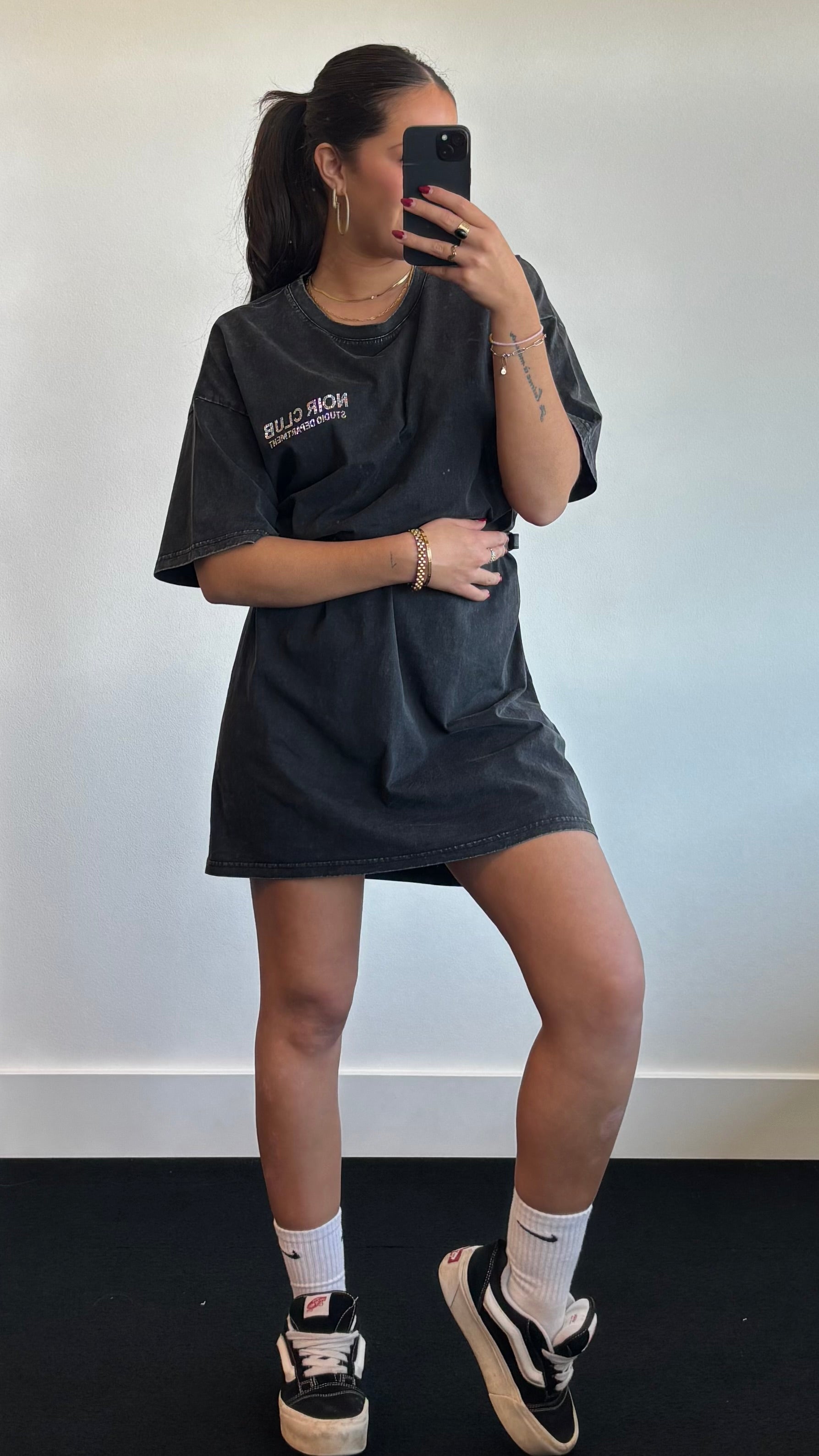 Noir Club Rhinestone T Shirt Dress